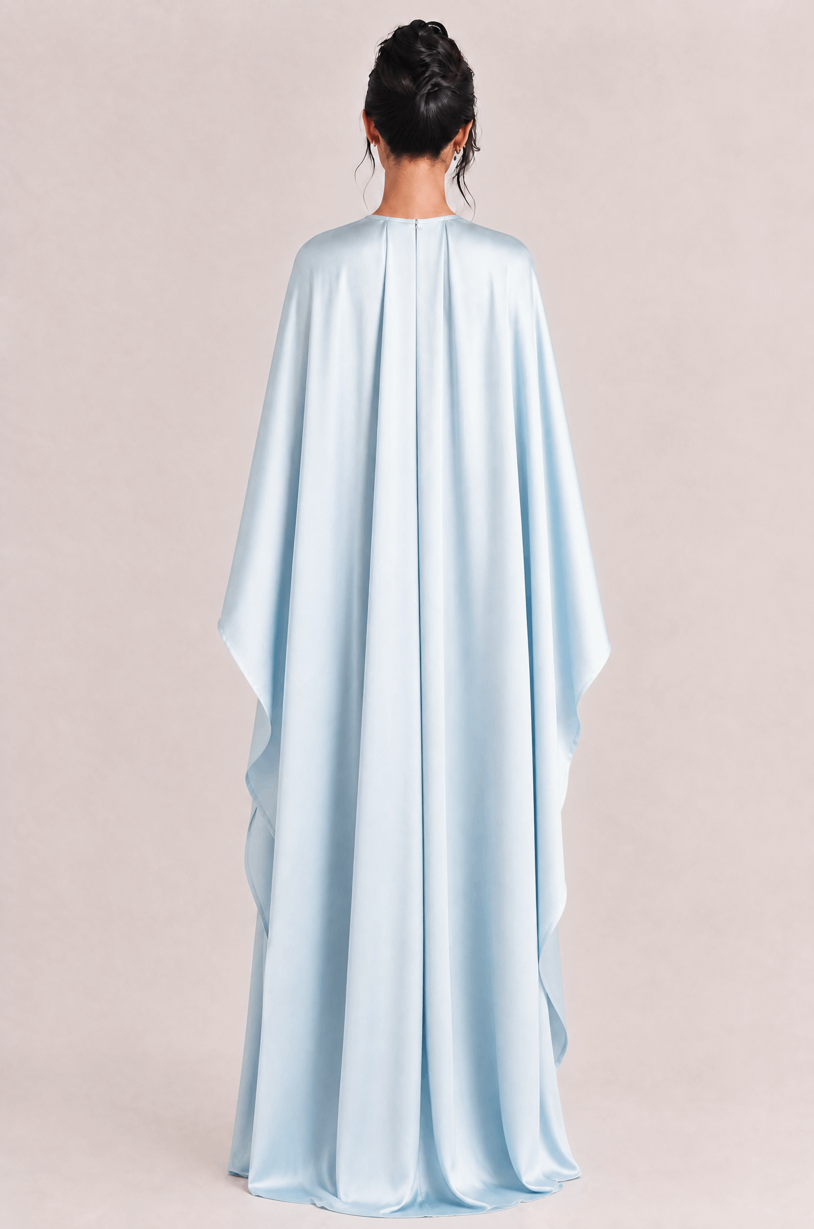 Elegant Satin Pleated Batwing Sleeve Maxi Dress