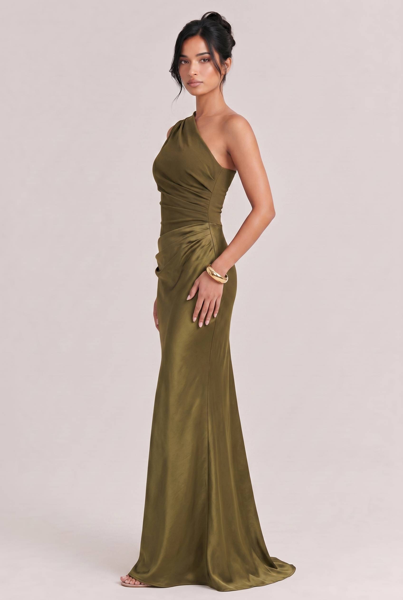 Elegant One Shoulder Neck Pleated Party Maxi Dress