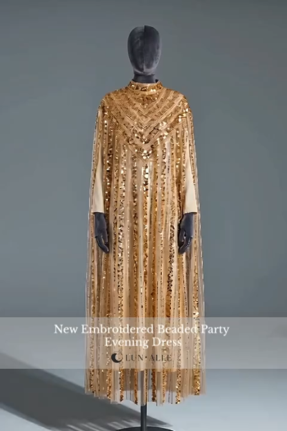 Heavy-duty gold sequined long cover-up dress