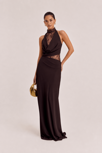 Elegant Chiffon Lace Spaghetti Strap Maxi Dress