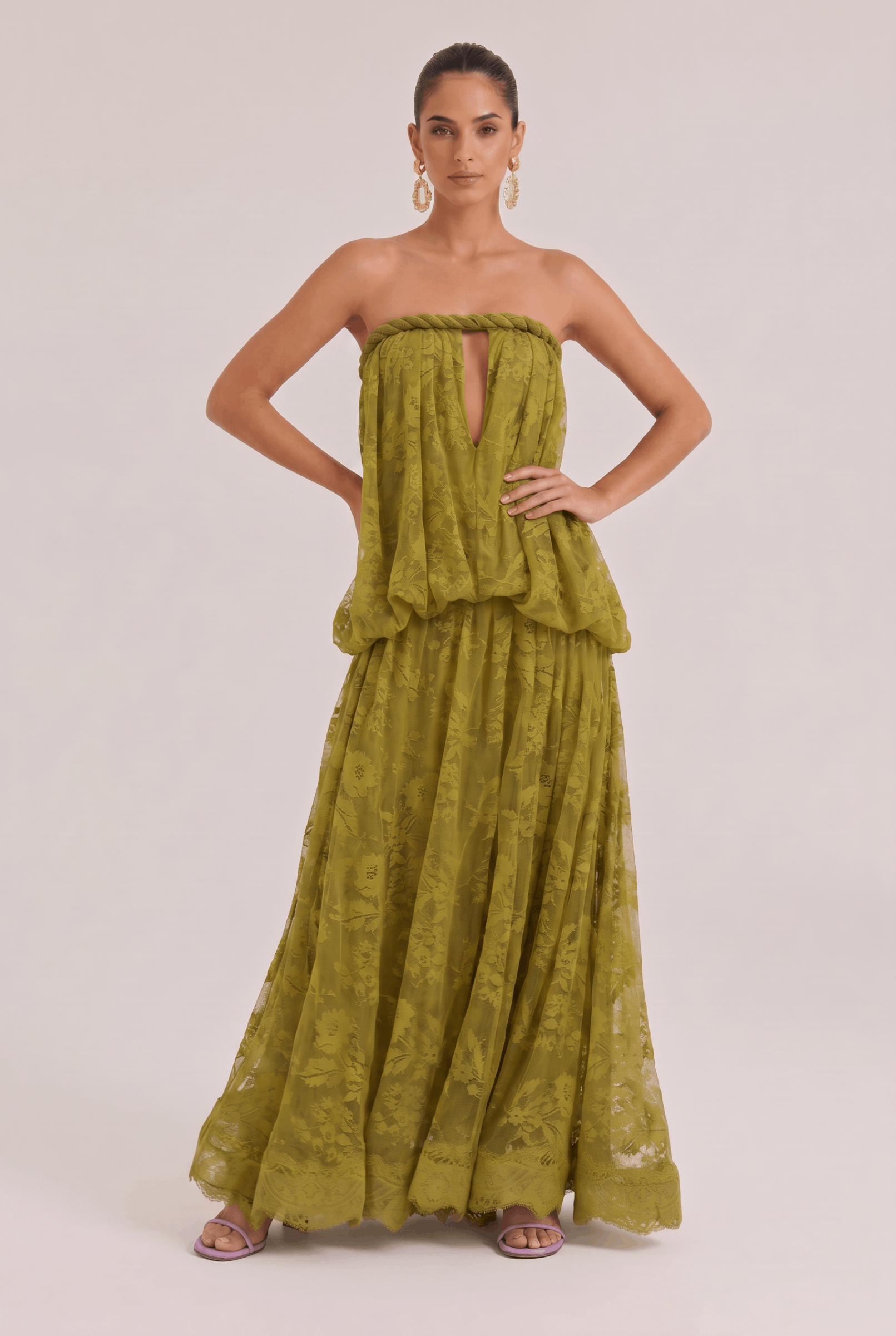 Off-shoulder Jacquard Lace Long Dress
