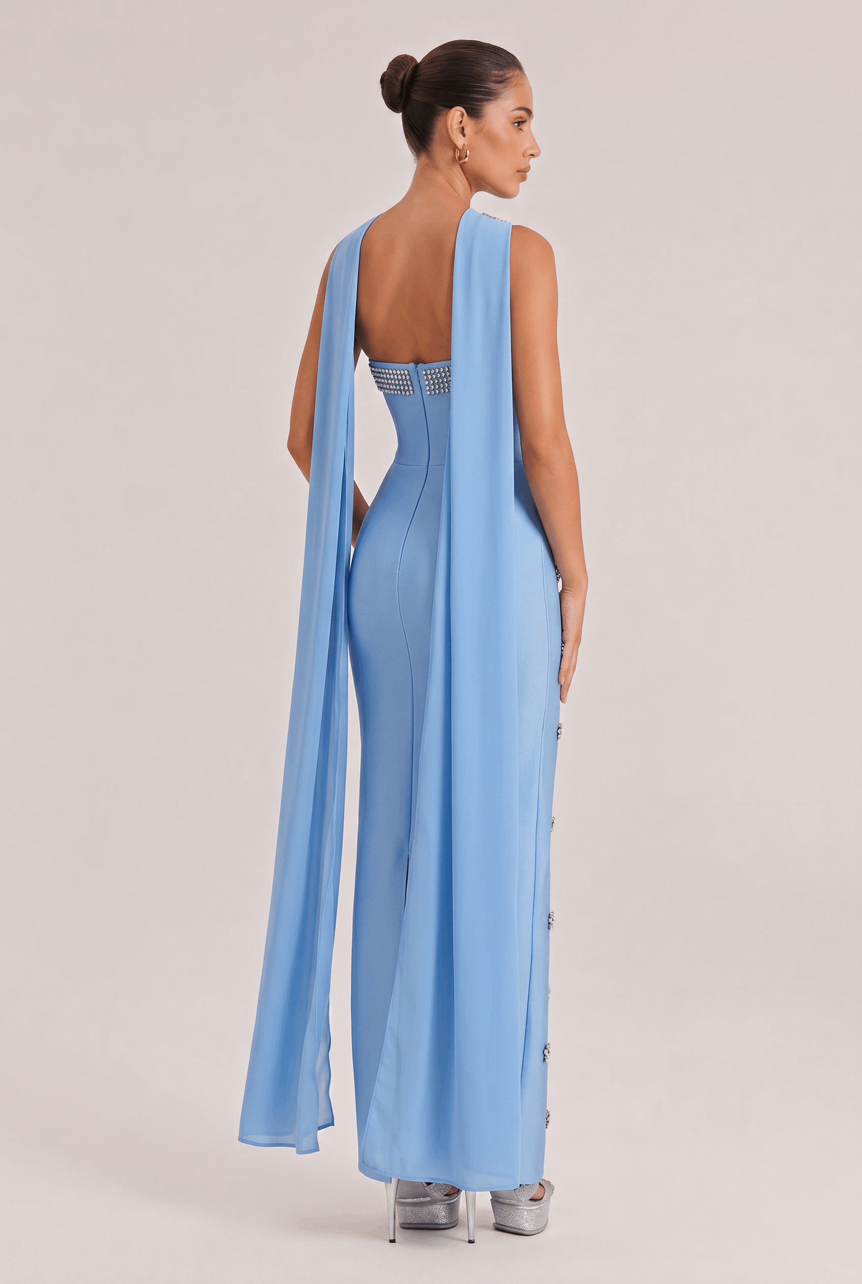 Sky Blue Strapless Nail Drill Long Dress
