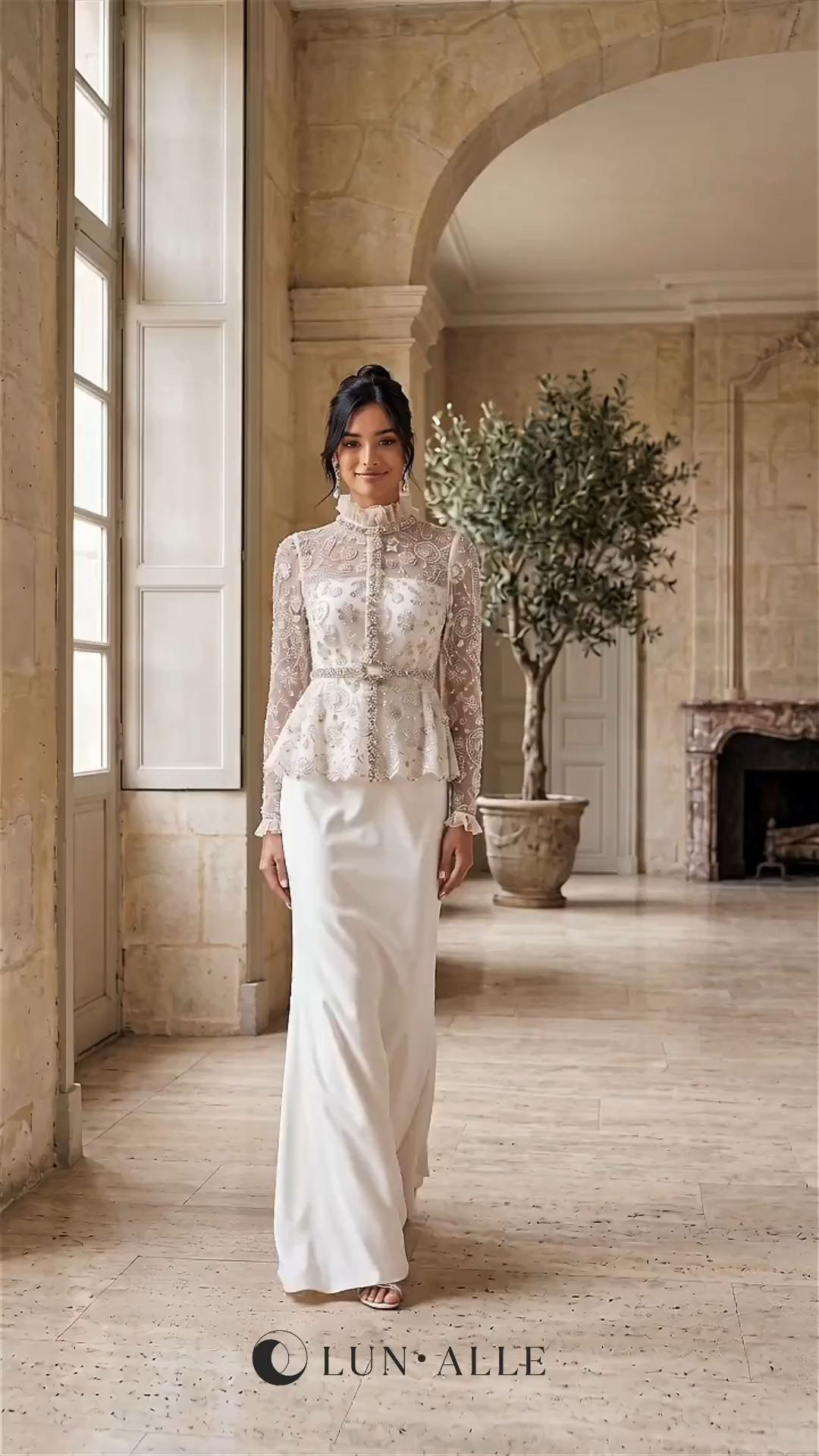 Heavy-duty Beaded Mesh Blouse Two-piece Satin Slim-fit Fishtail Long Wedding Dress