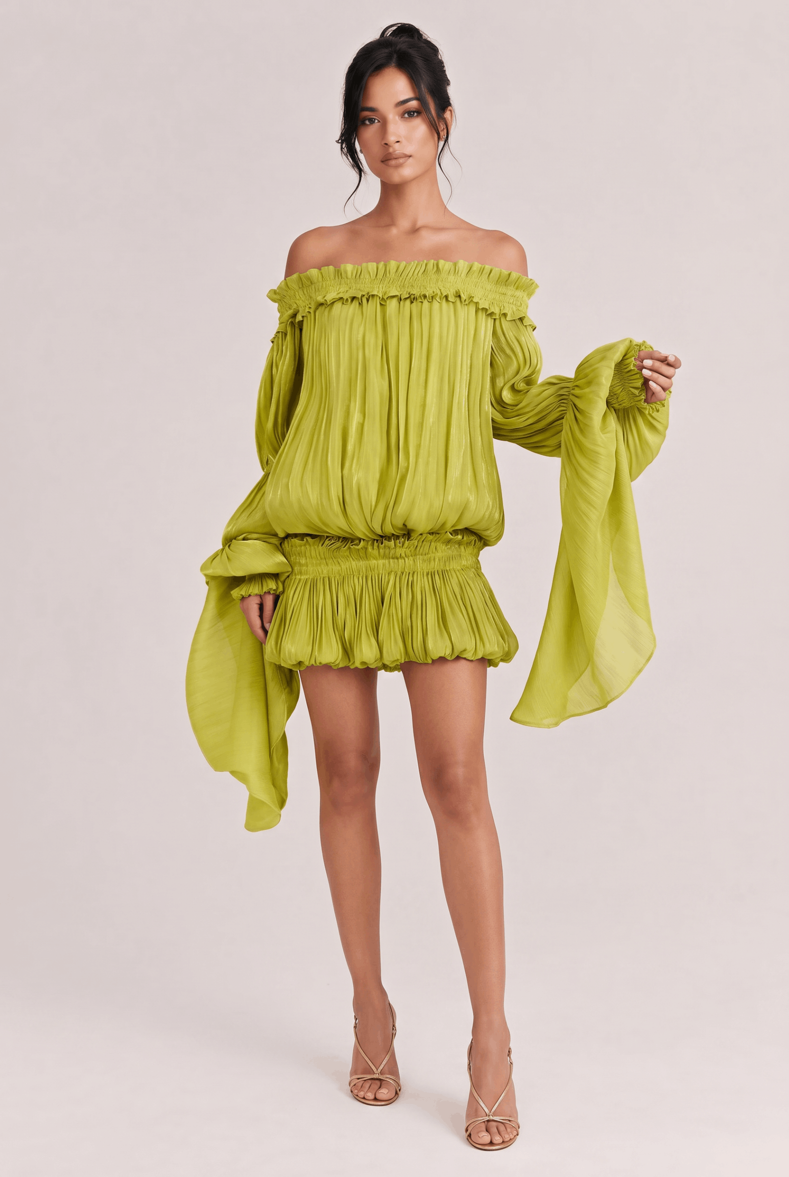 Green Strapless Ruffled Mini Dress