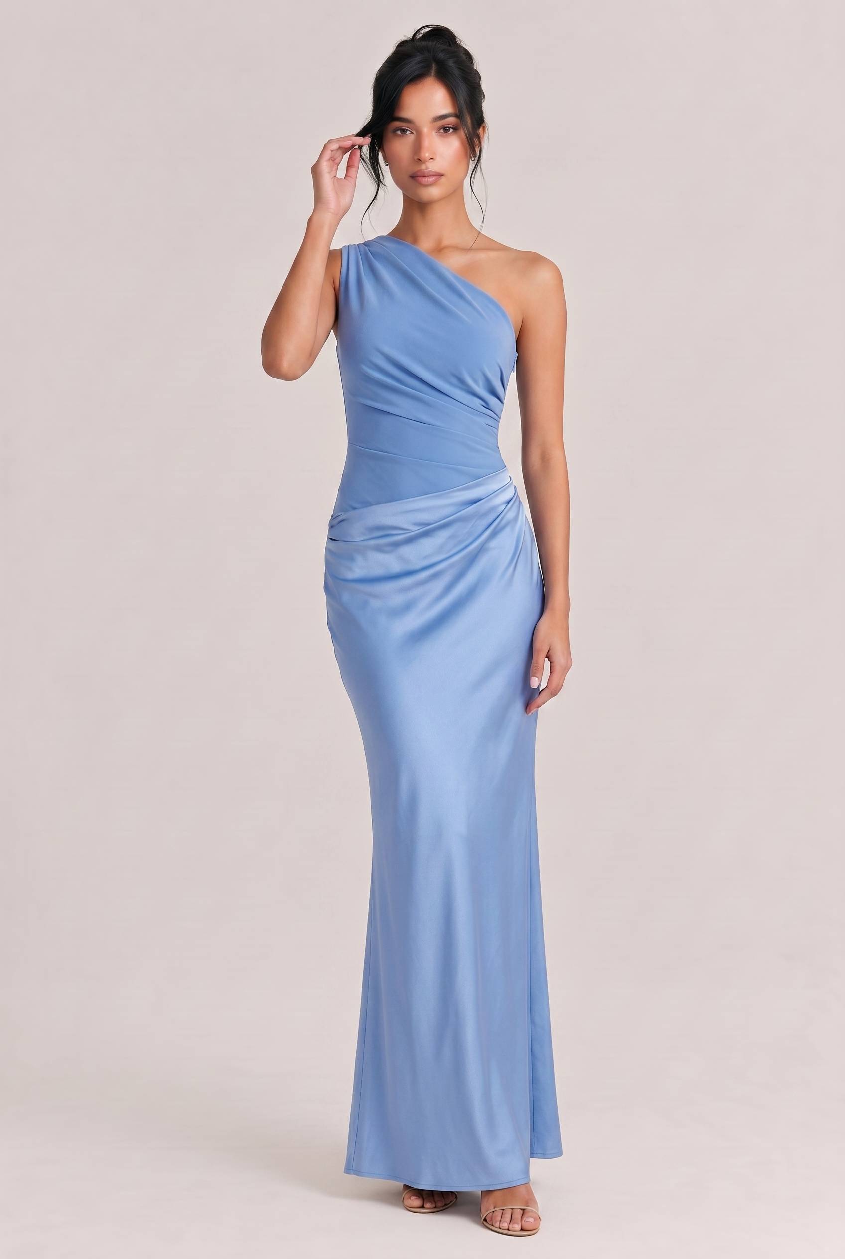 Elegant One Shoulder Neck Pleated Party Maxi Dress