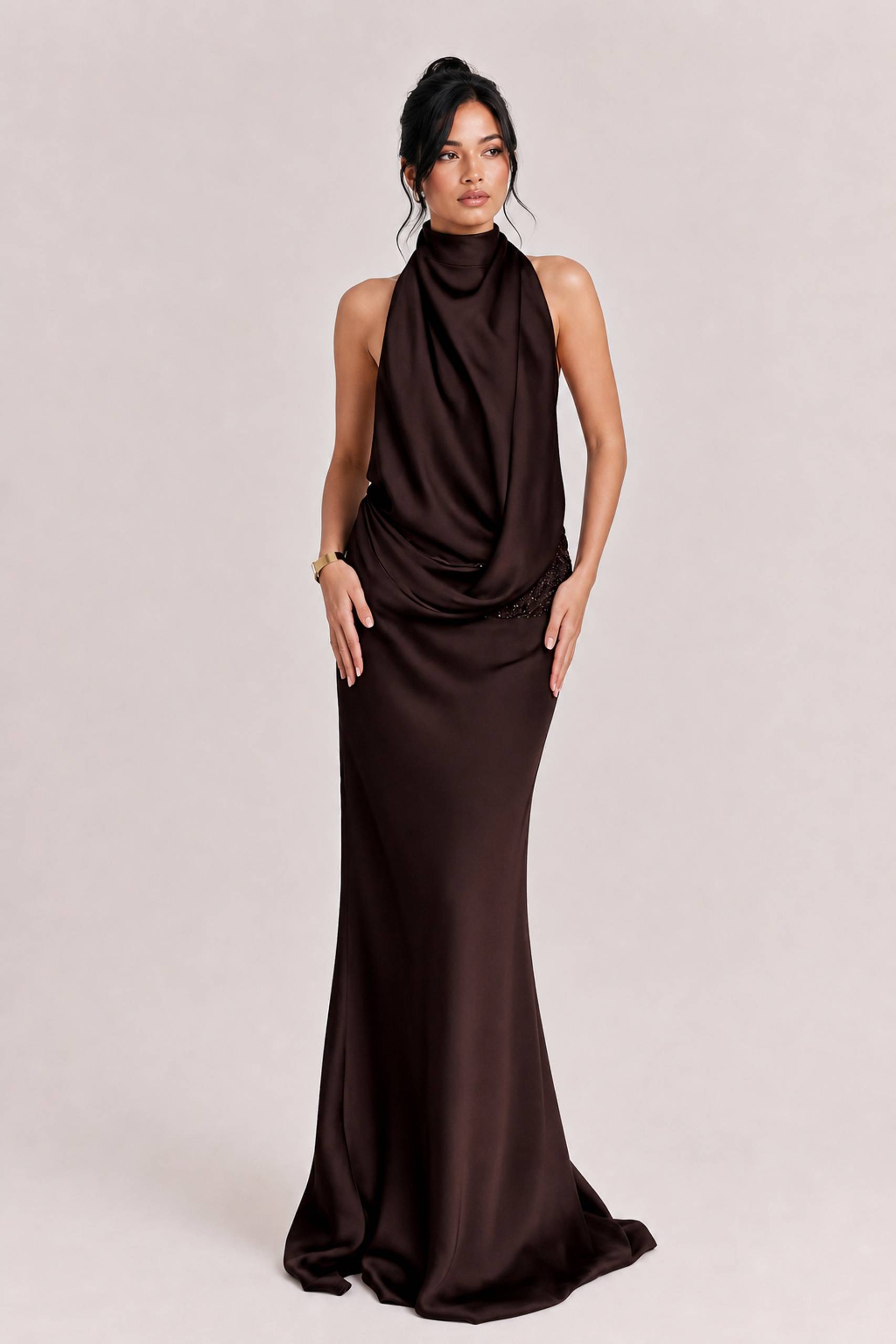 Elegant Halter Neck Sequined Maxi Dress
