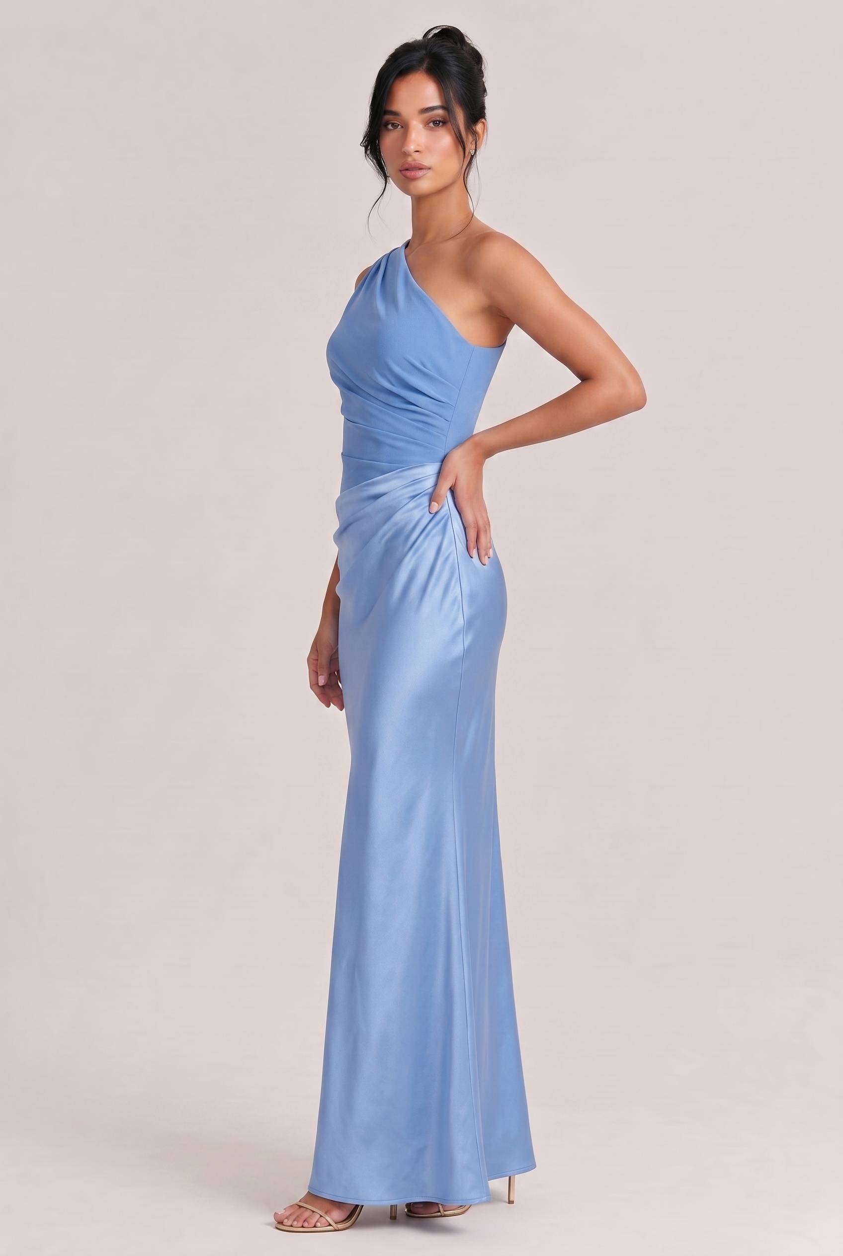 Elegant One Shoulder Neck Pleated Party Maxi Dress
