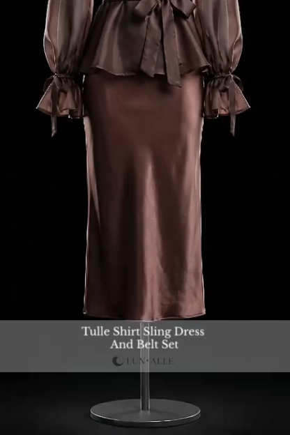 Tulle Shirt Sling Dress And Belt Set