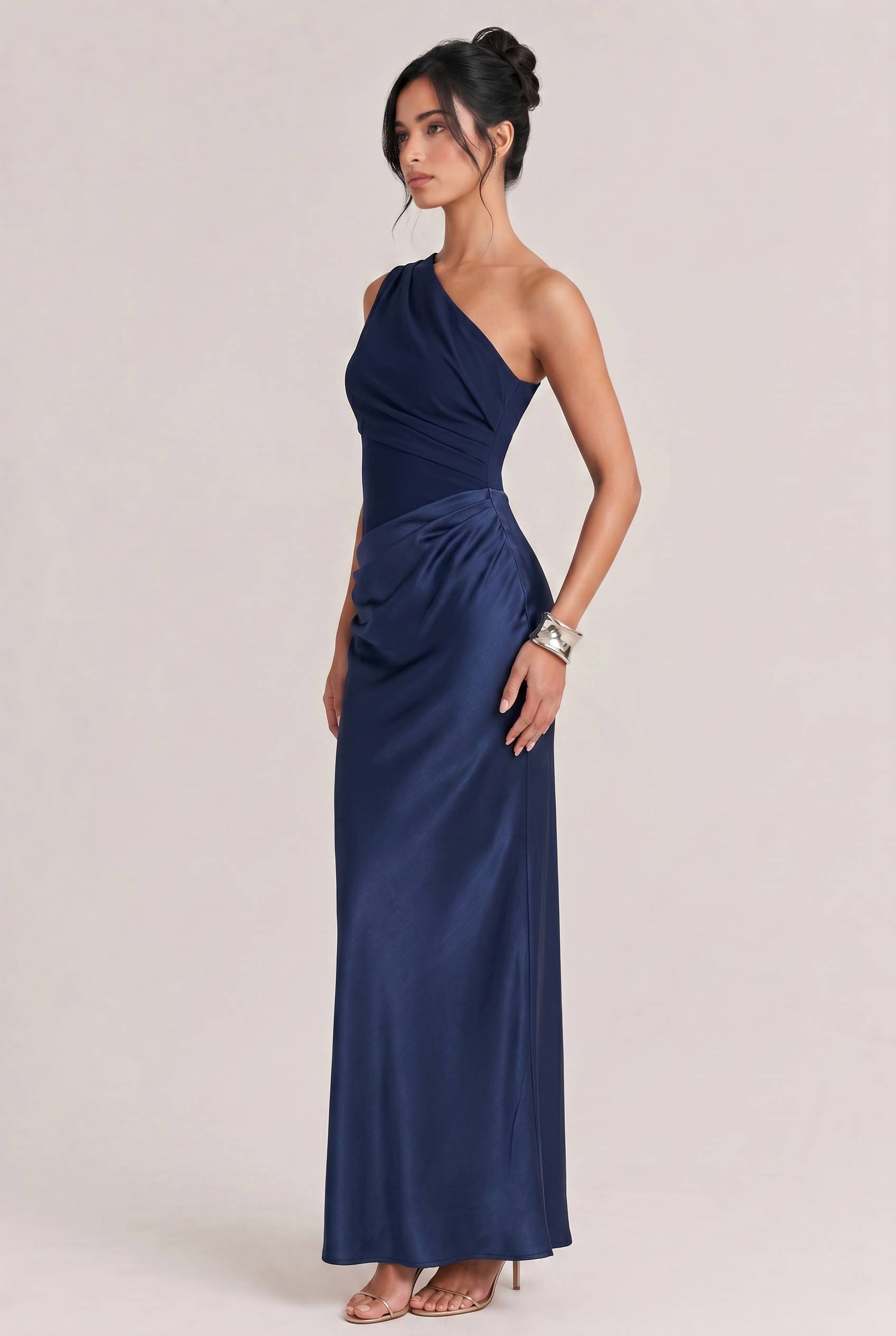 Elegant One Shoulder Neck Pleated Party Maxi Dress