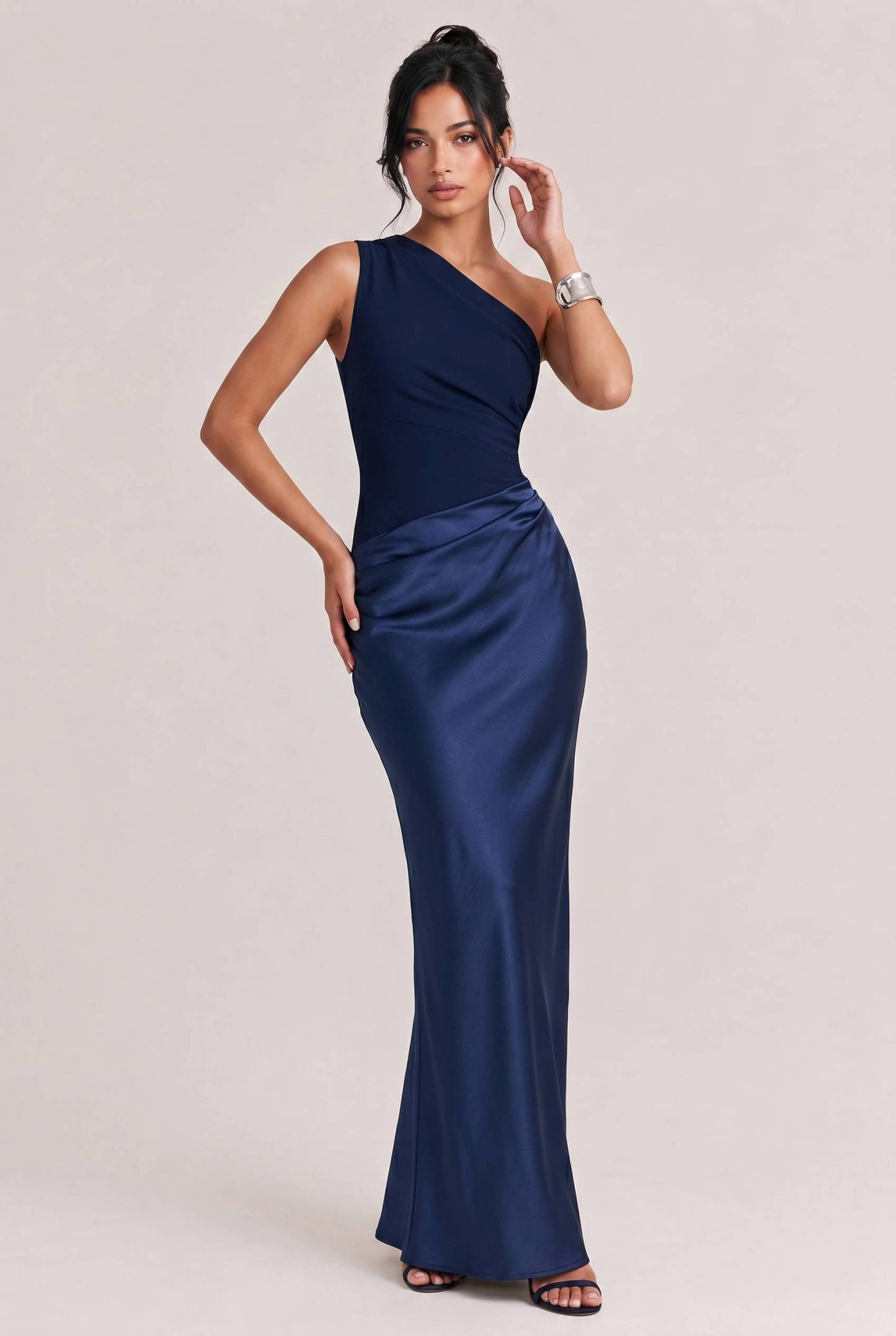 Elegant One Shoulder Neck Pleated Party Maxi Dress