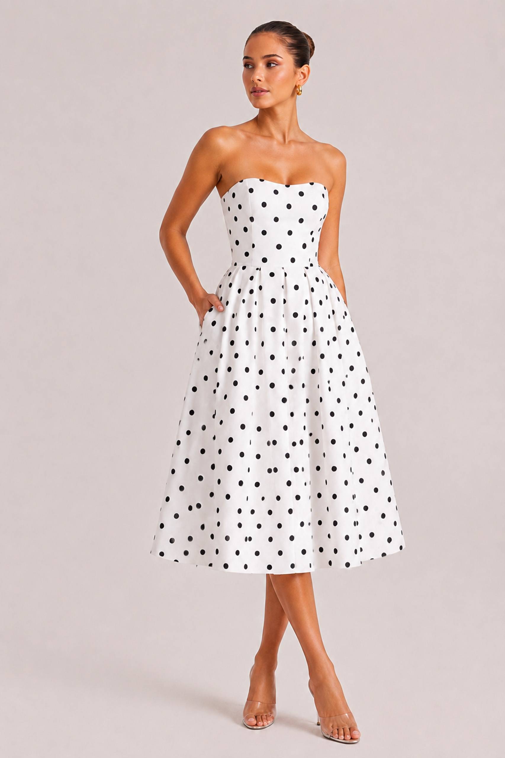 Elegant Retro Polka Dot Print Midi Dress