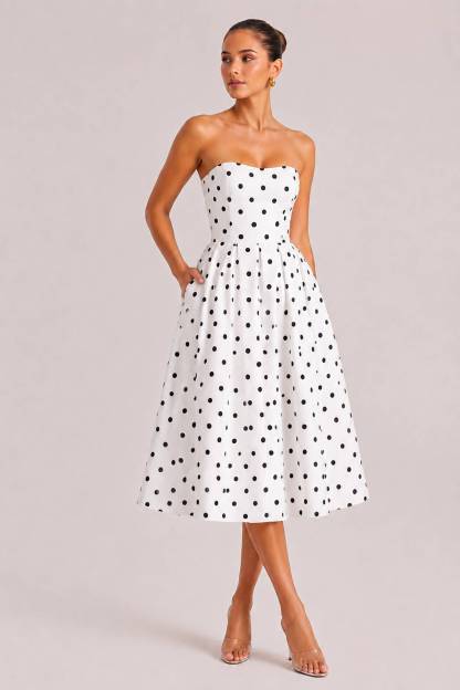 Elegant Retro Polka Dot Print Midi Dress