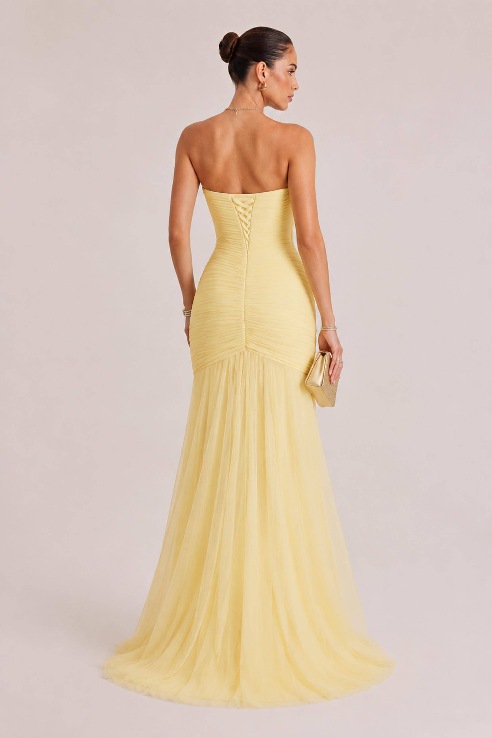 Elegant Strapless Pleated Tulle Maxi Dress