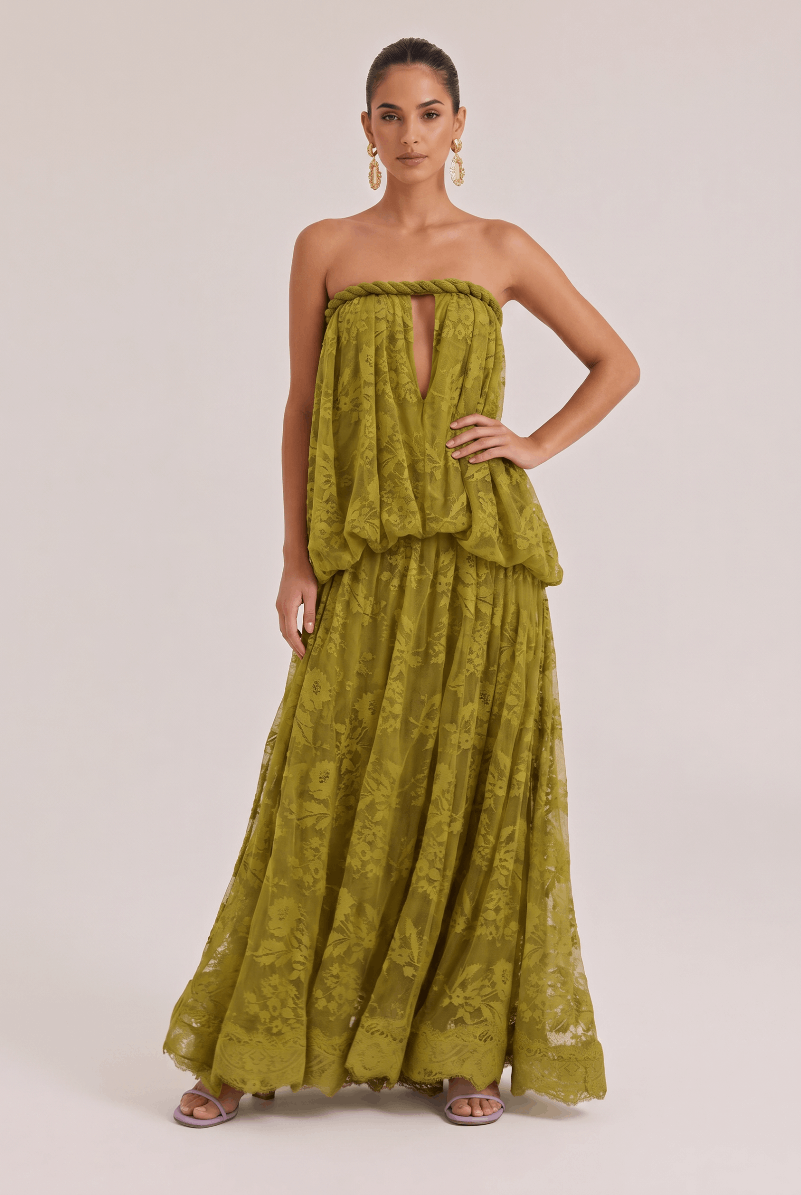 Off-shoulder Jacquard Lace Long Dress