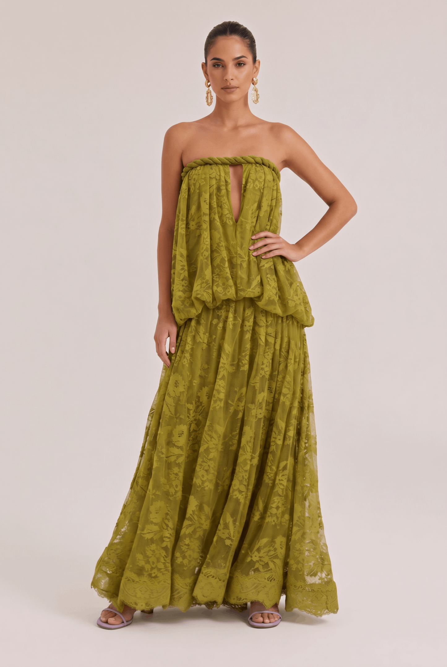 Off-shoulder Jacquard Lace Long Dress