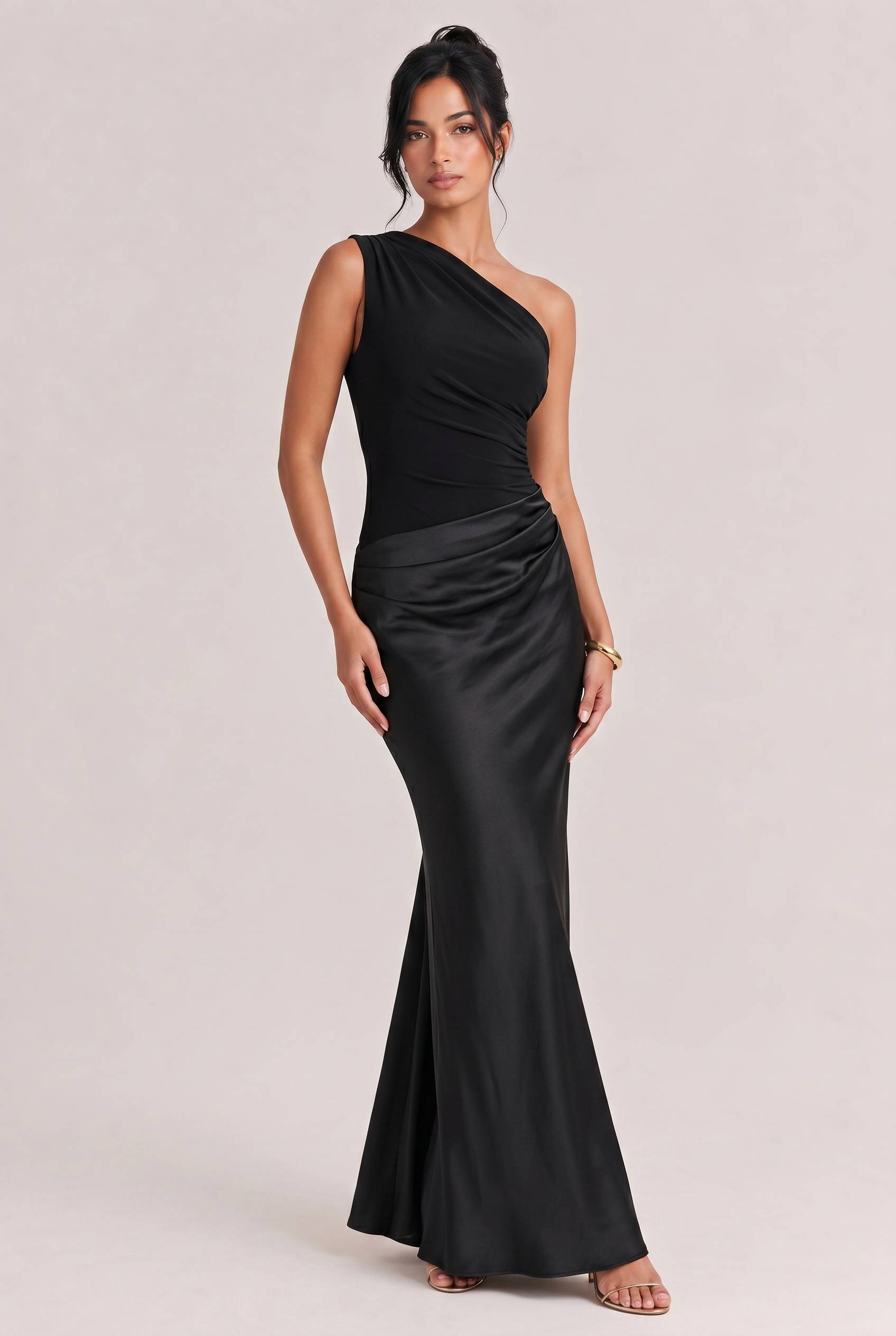 Elegant One Shoulder Neck Pleated Party Maxi Dress