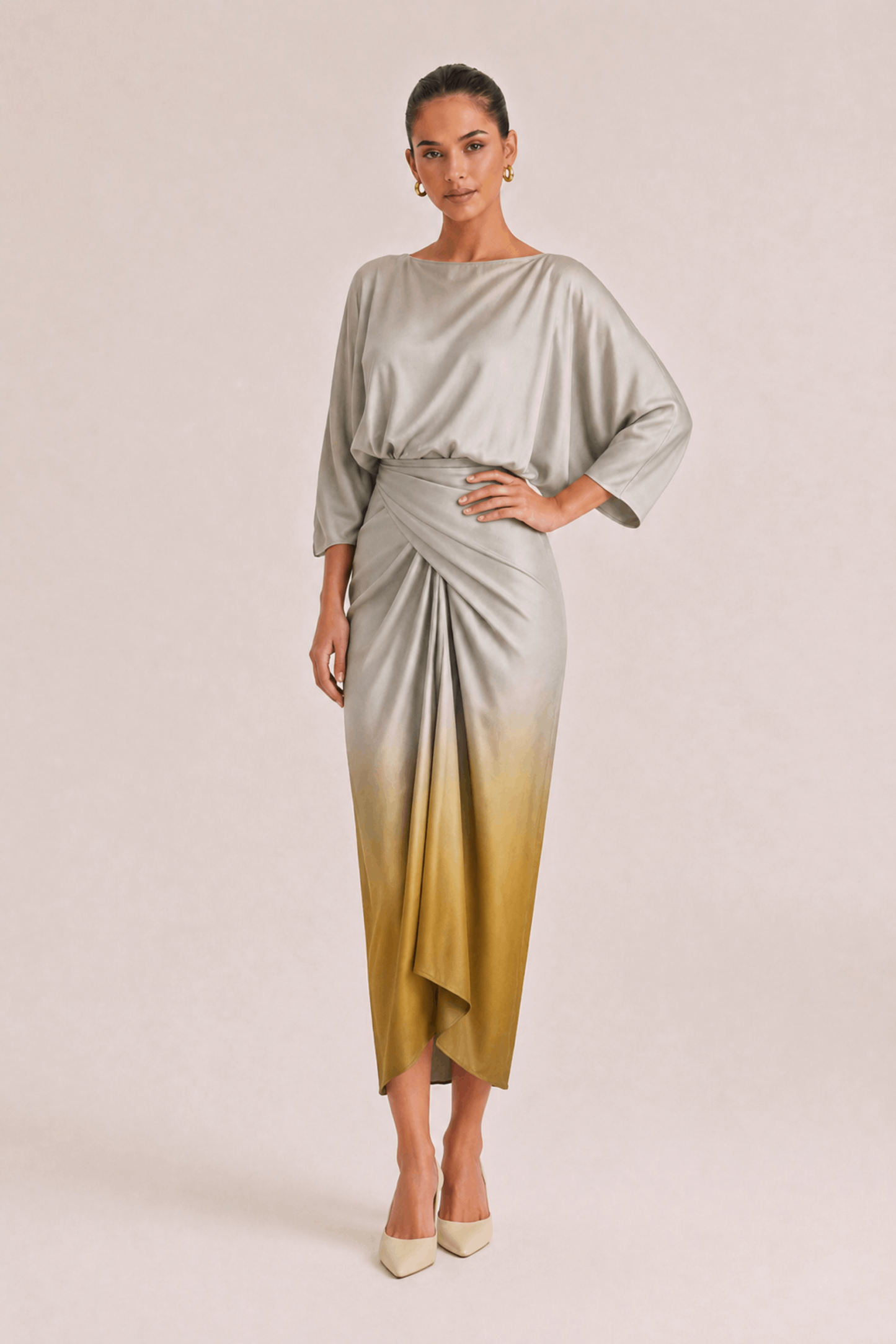Elegant Gradient Draped Top And Pleated Long Skirt Two-piece Set