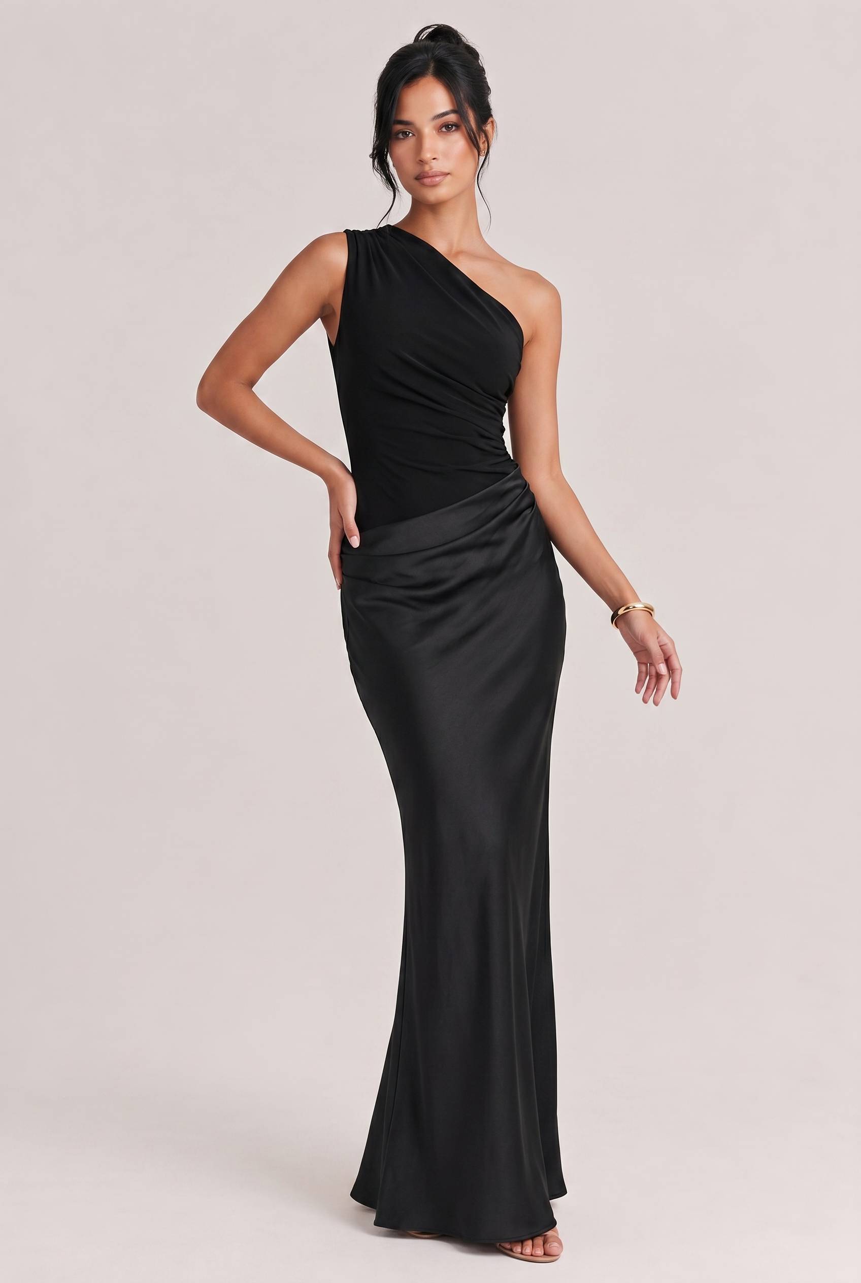 Elegant One Shoulder Neck Pleated Party Maxi Dress