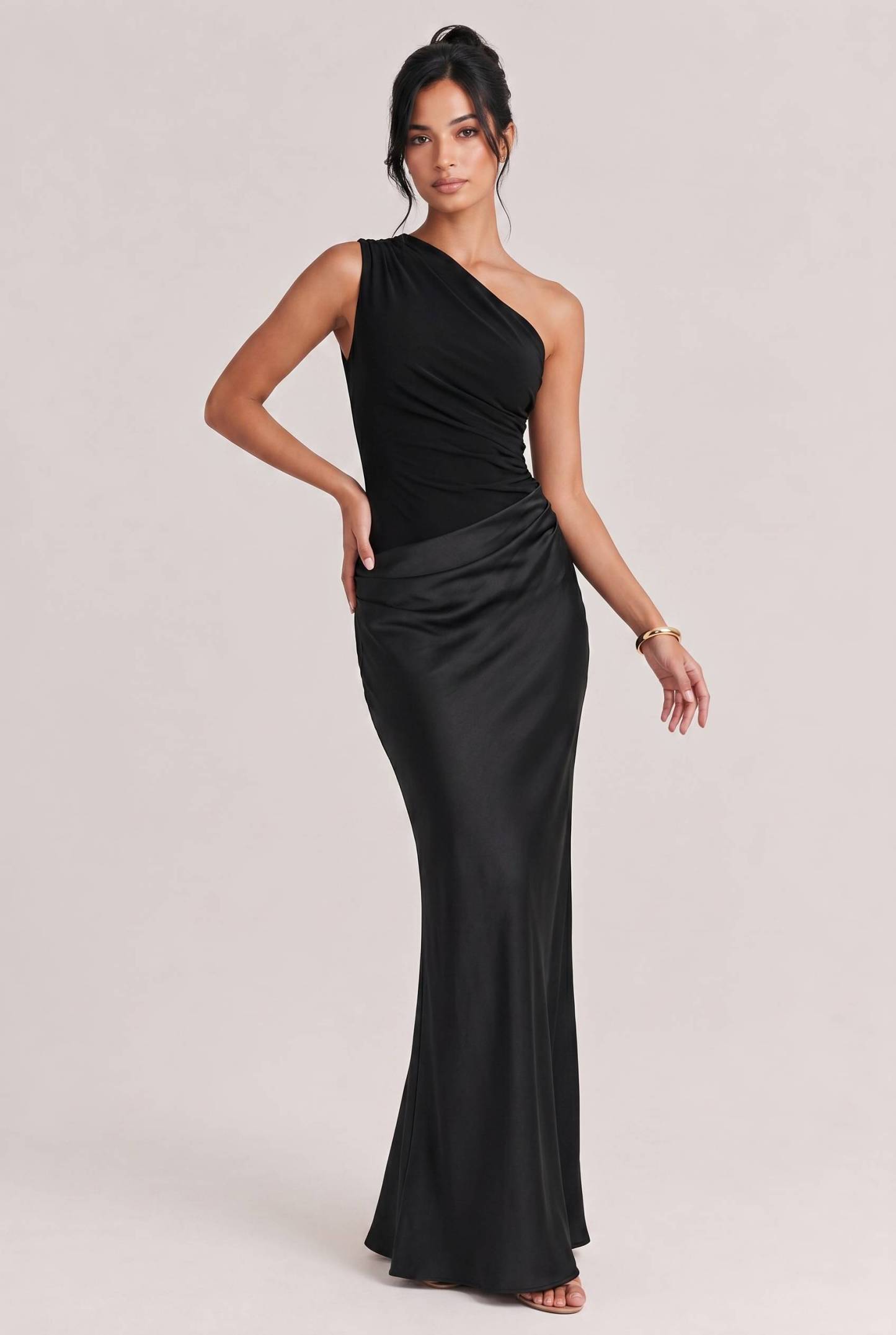 Elegant One Shoulder Neck Pleated Party Maxi Dress