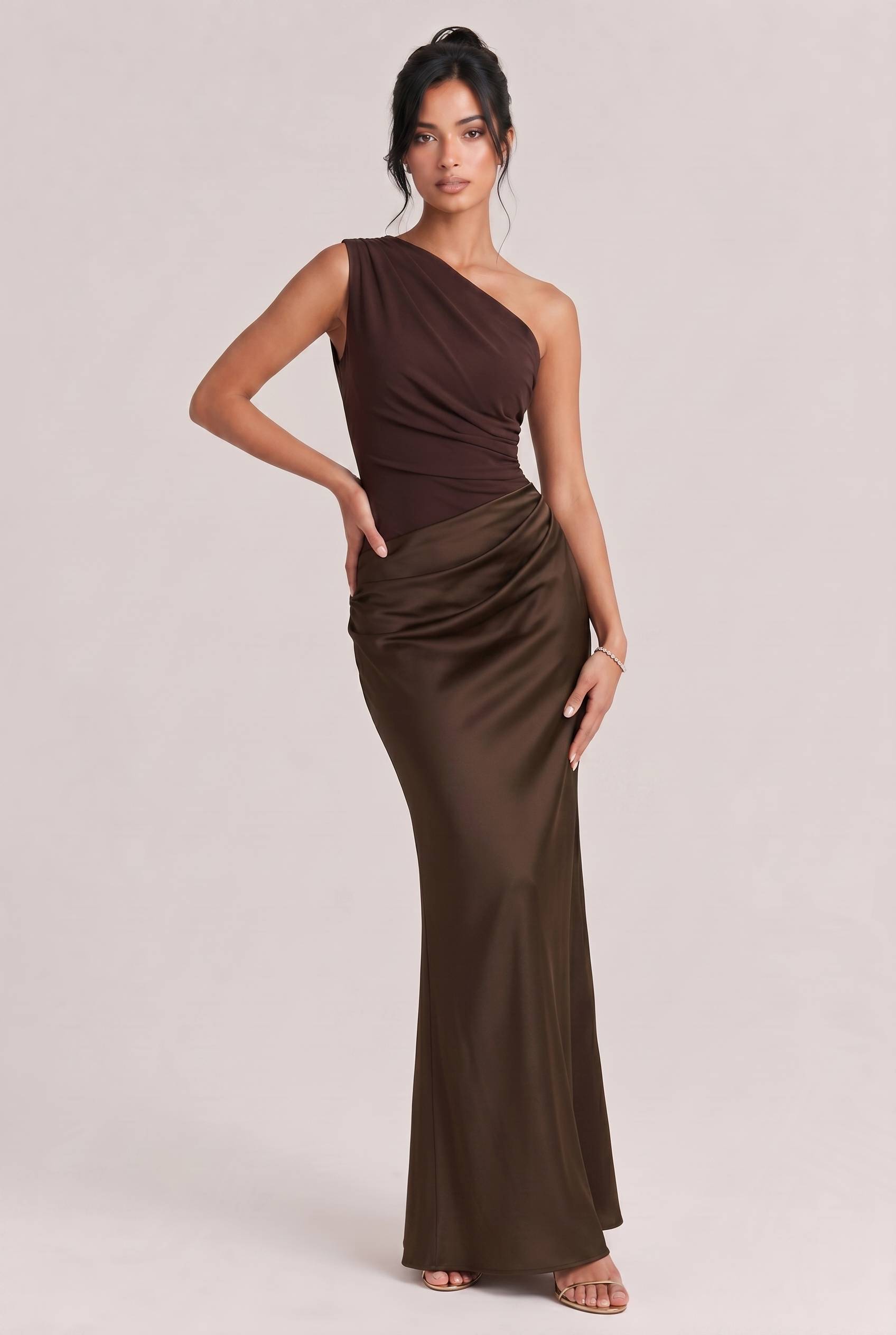 Elegant One Shoulder Neck Pleated Party Maxi Dress