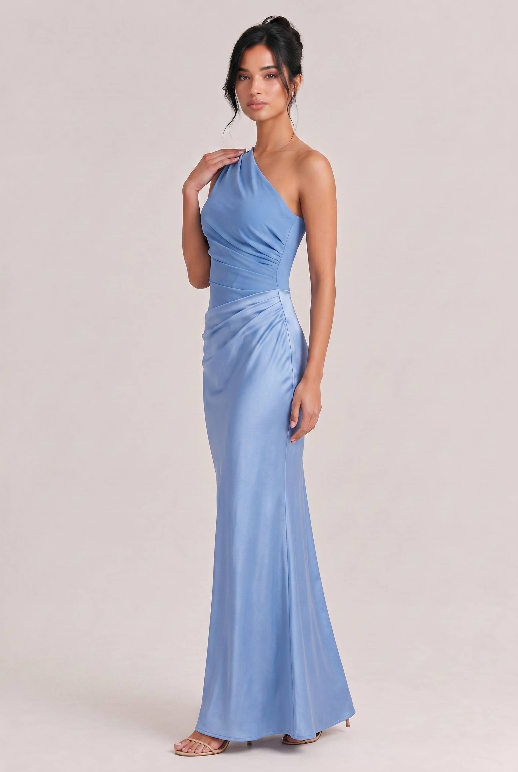 Elegant One Shoulder Neck Pleated Party Maxi Dress