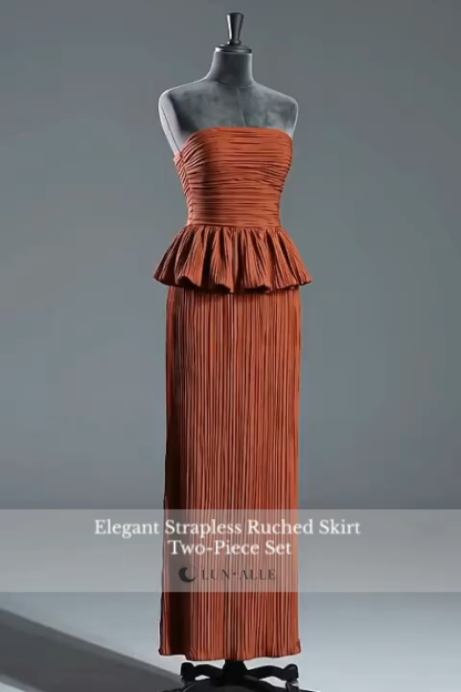 Elegant Strapless Ruched Skirt Two-Piece Set