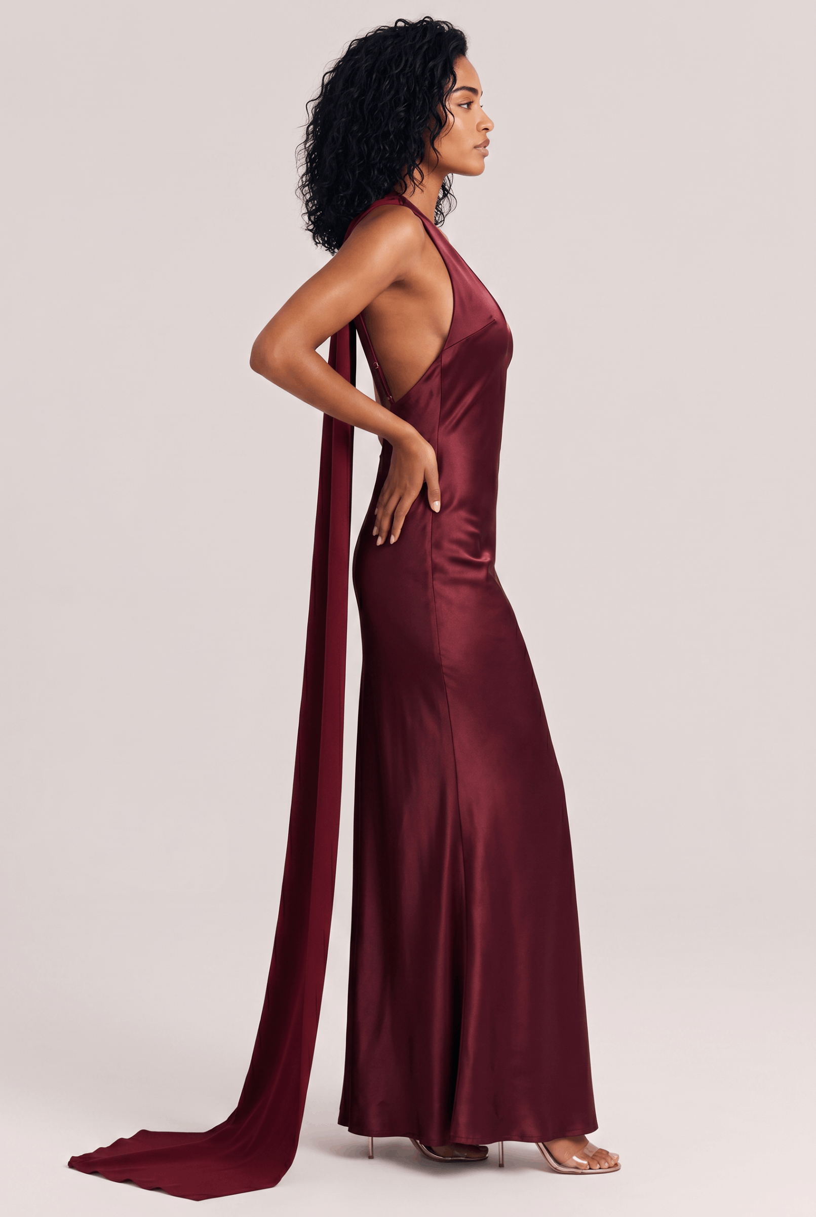 Elegant Satin Asymmetric One Shoulder Maxi Dress