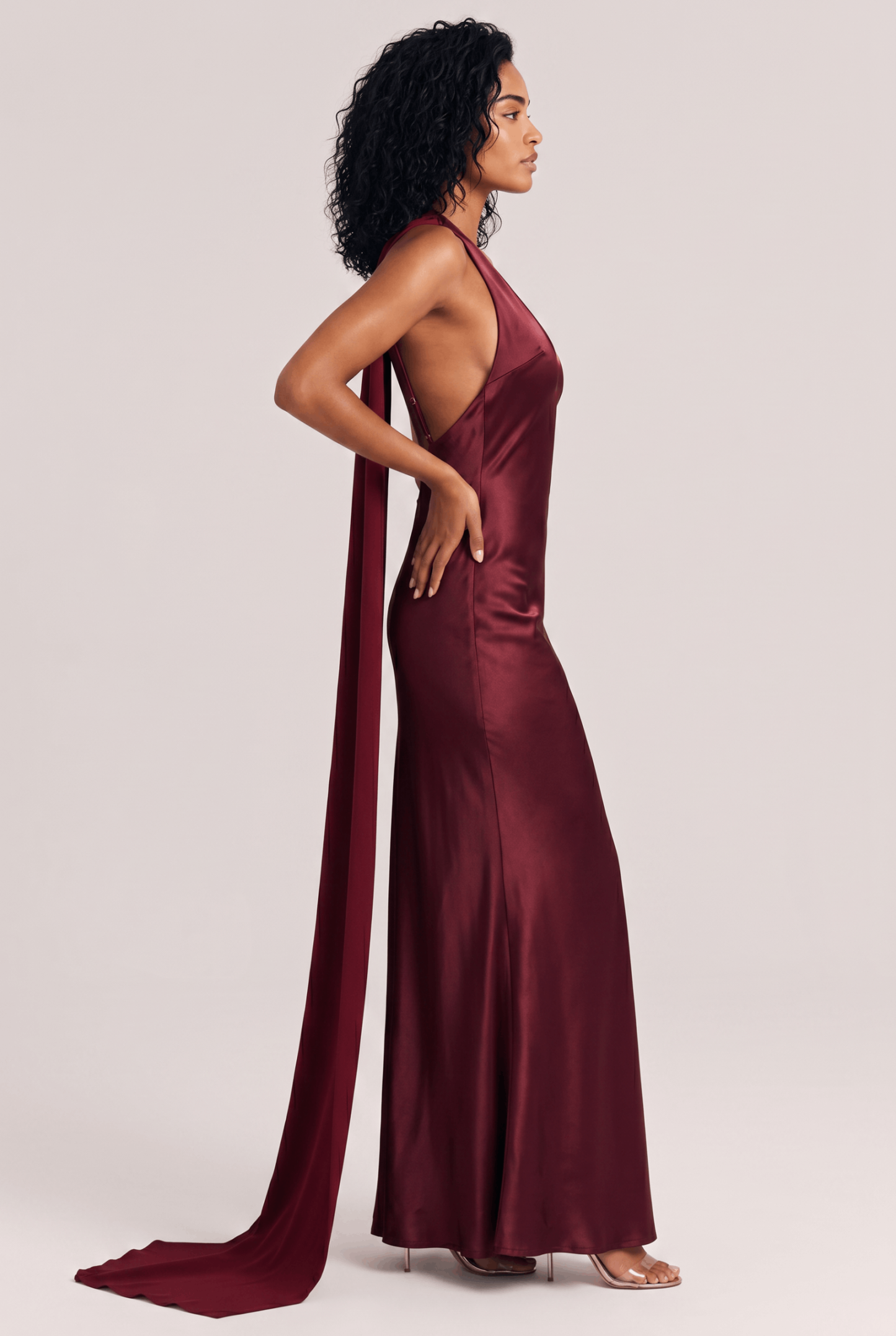 Elegant Satin Asymmetric One Shoulder Maxi Dress