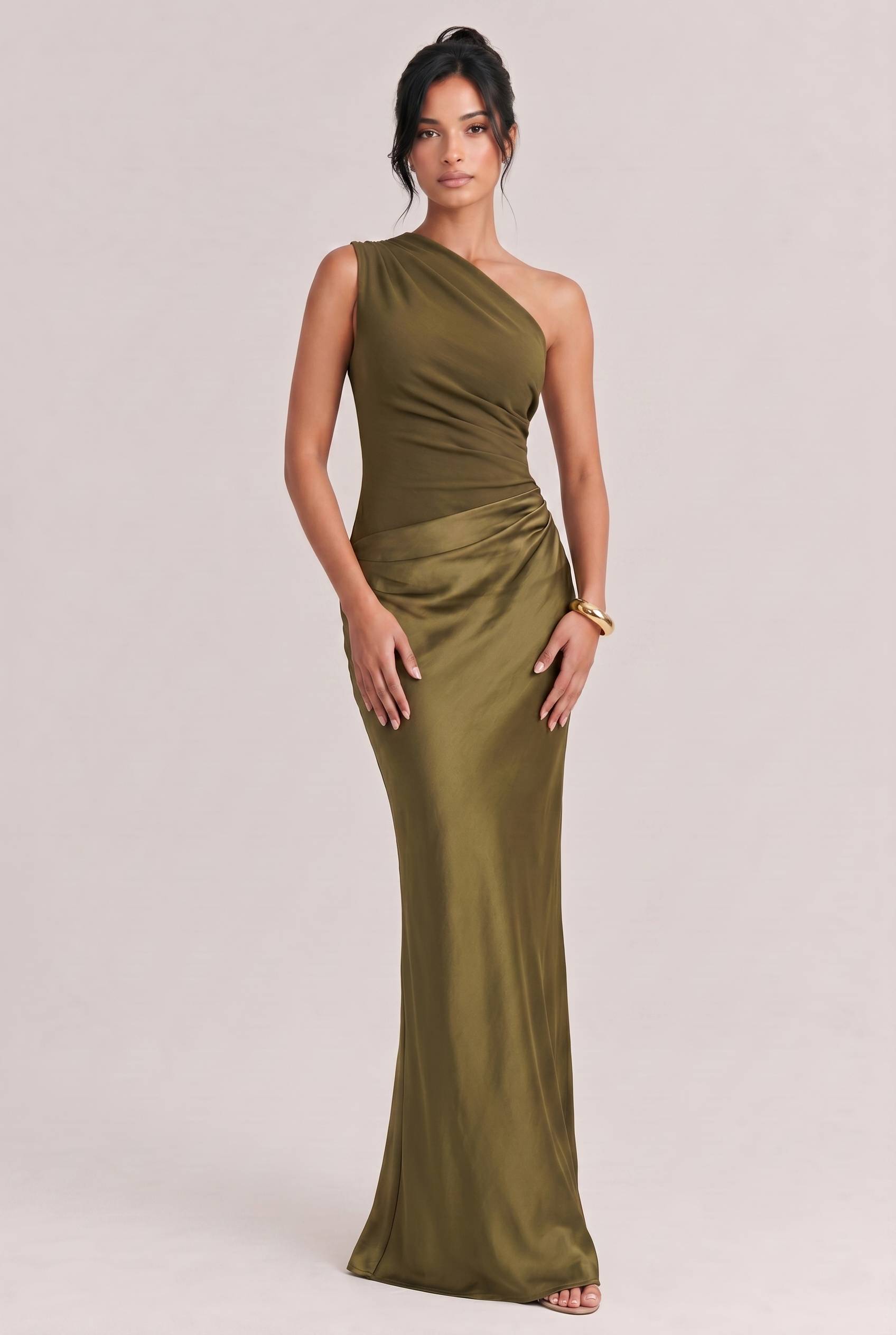 Elegant One Shoulder Neck Pleated Party Maxi Dress
