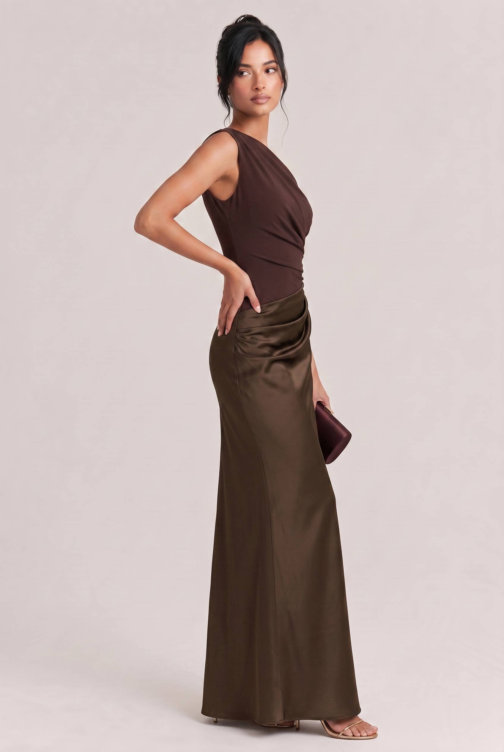 Elegant One Shoulder Neck Pleated Party Maxi Dress