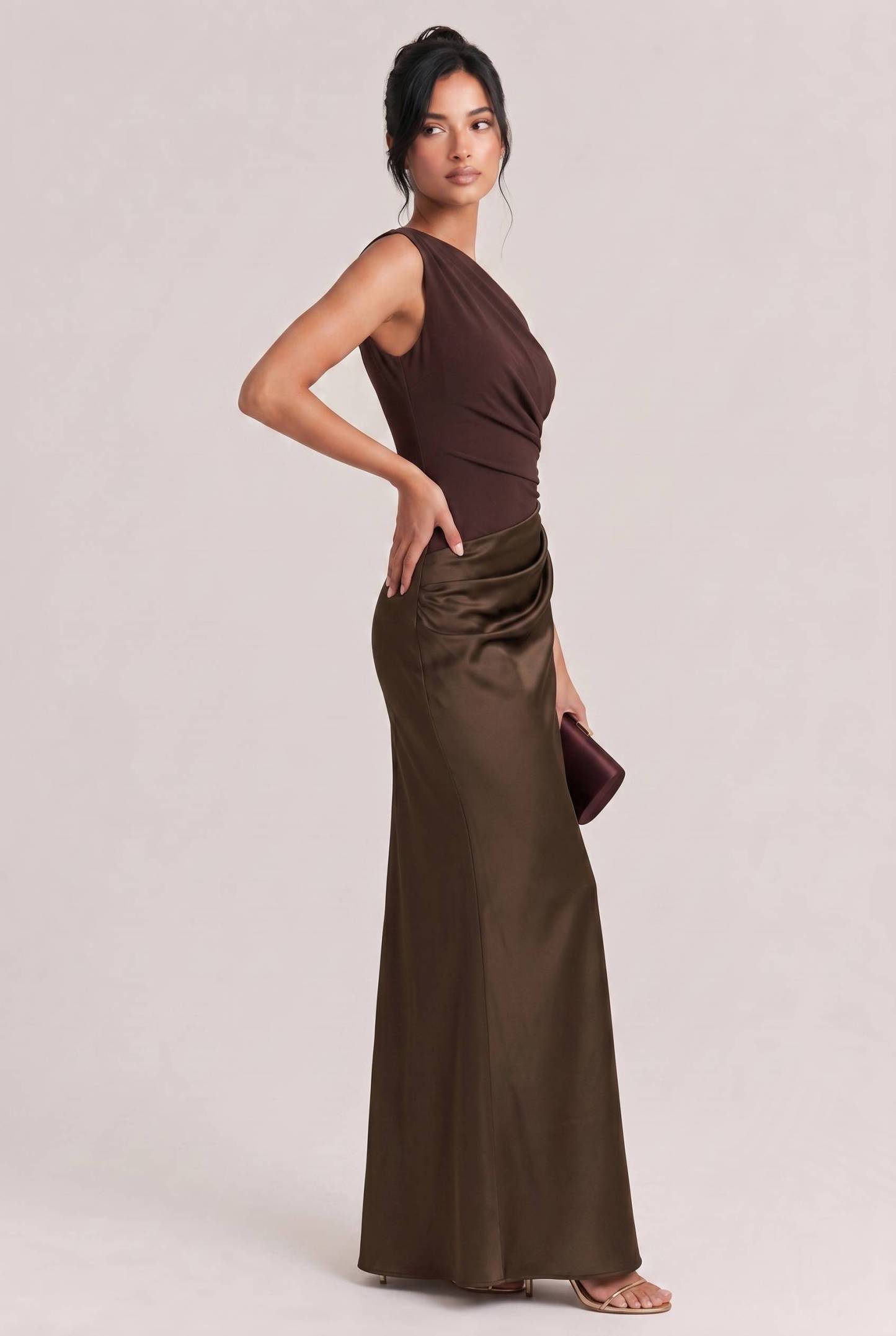 Elegant One Shoulder Neck Pleated Party Maxi Dress