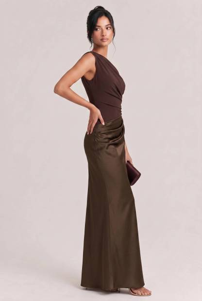 Elegant One Shoulder Neck Pleated Party Maxi Dress