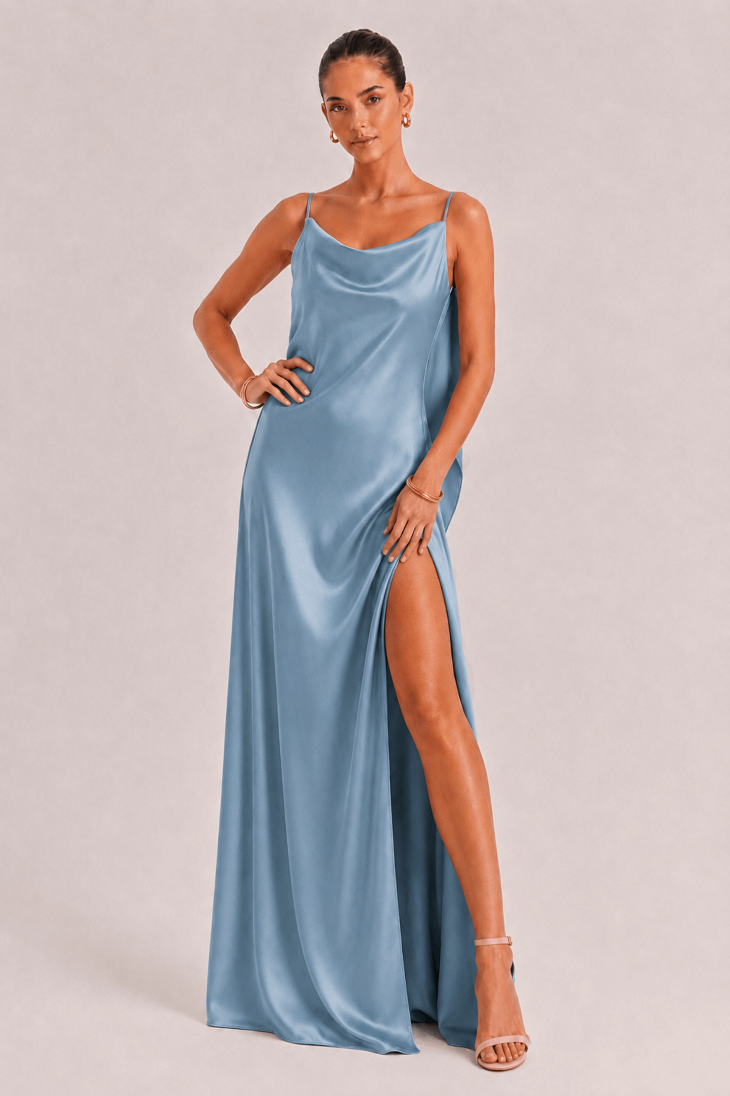 Sexy Elegant Satin Side High Slit Maxi Dress