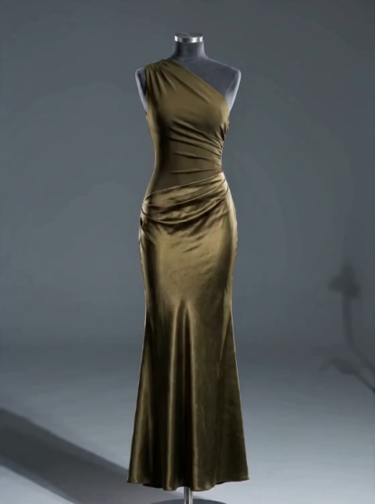 Elegant One Shoulder Neck Pleated Party Maxi Dress