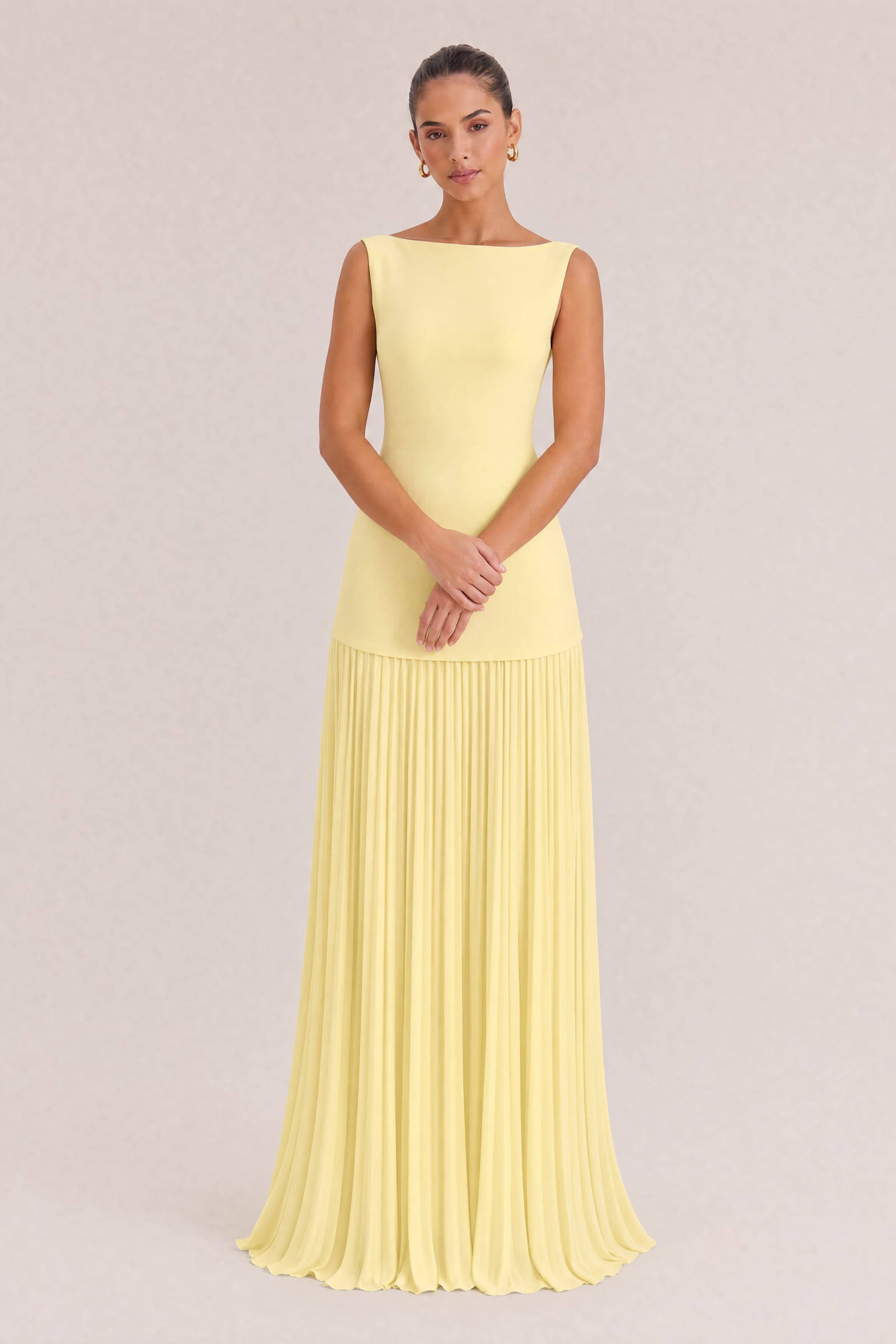 Elegant Pleated Classic Boat Neck Pleated Maxi Dress