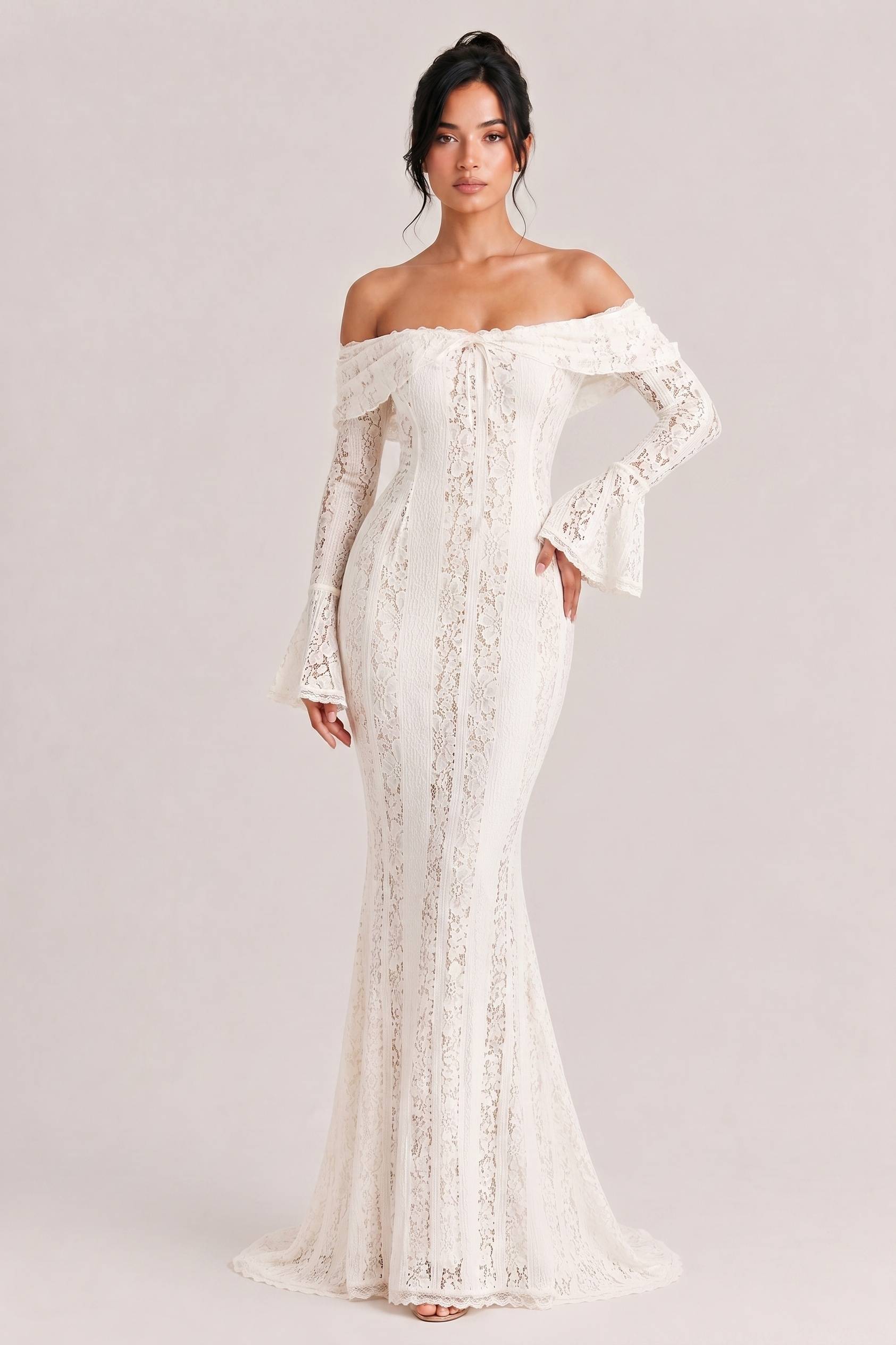 Elegant One Shoulder Lace Fishtail Maxi Dress