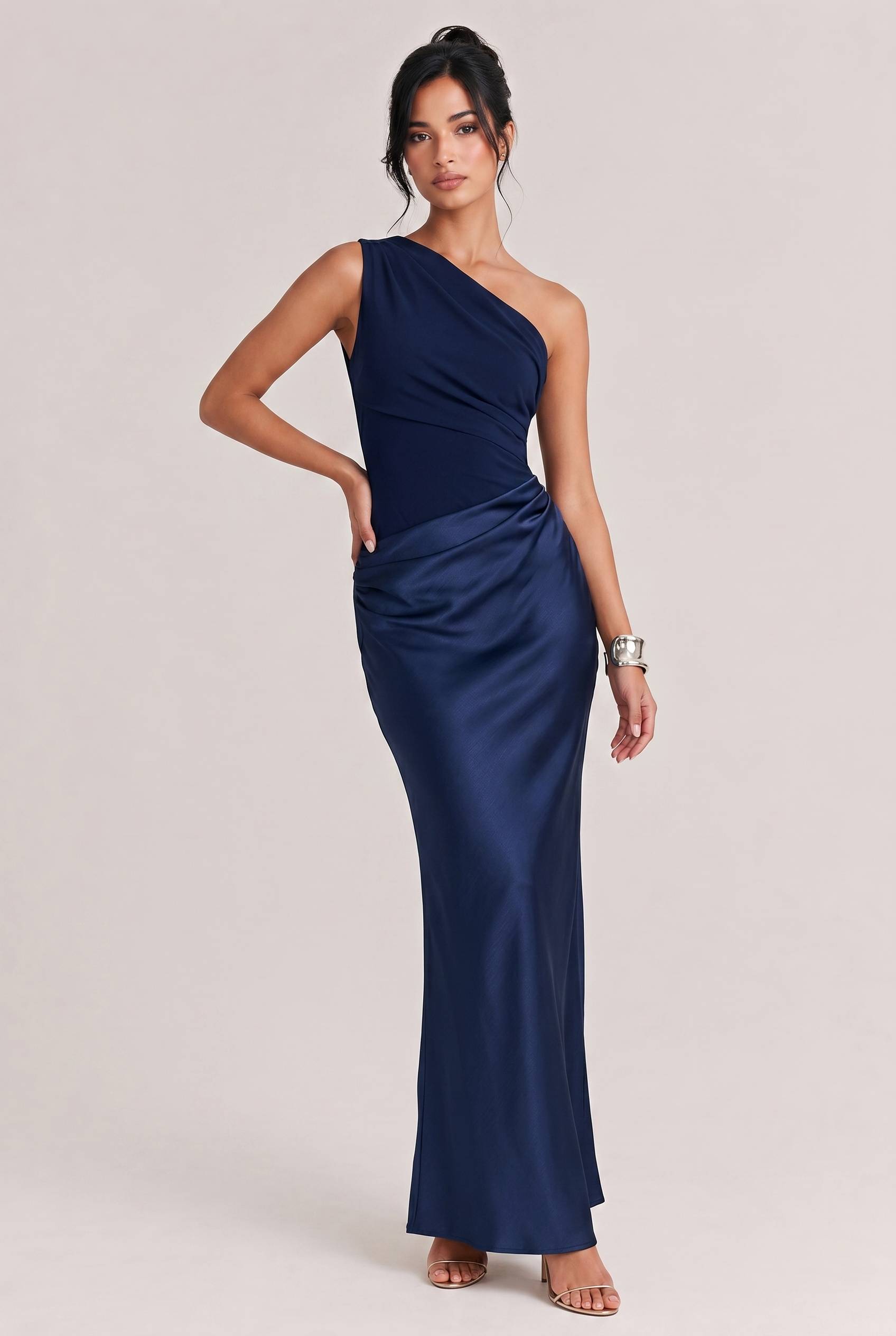 Elegant One Shoulder Neck Pleated Party Maxi Dress
