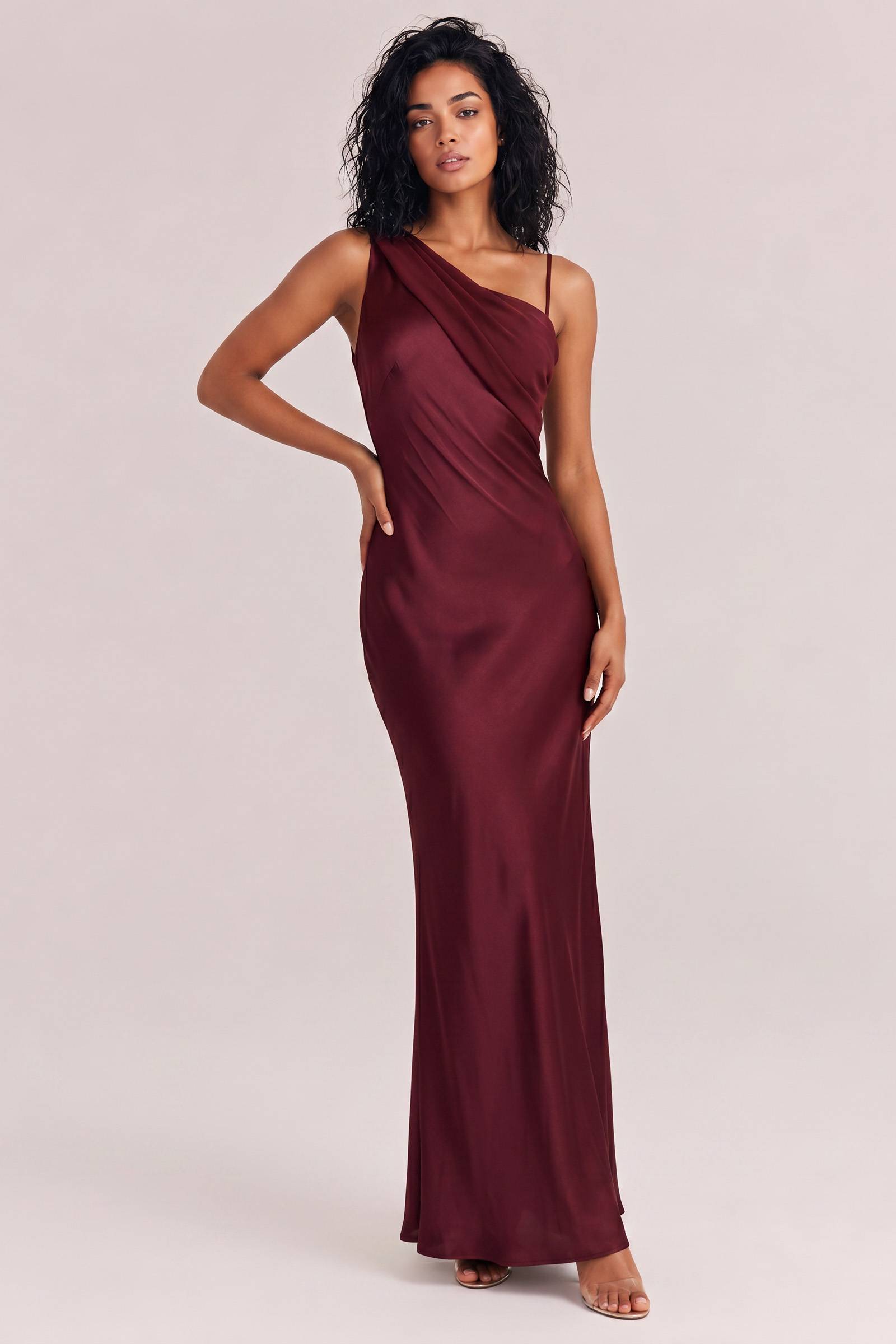 Elegant Satin Asymmetric One Shoulder Maxi Dress
