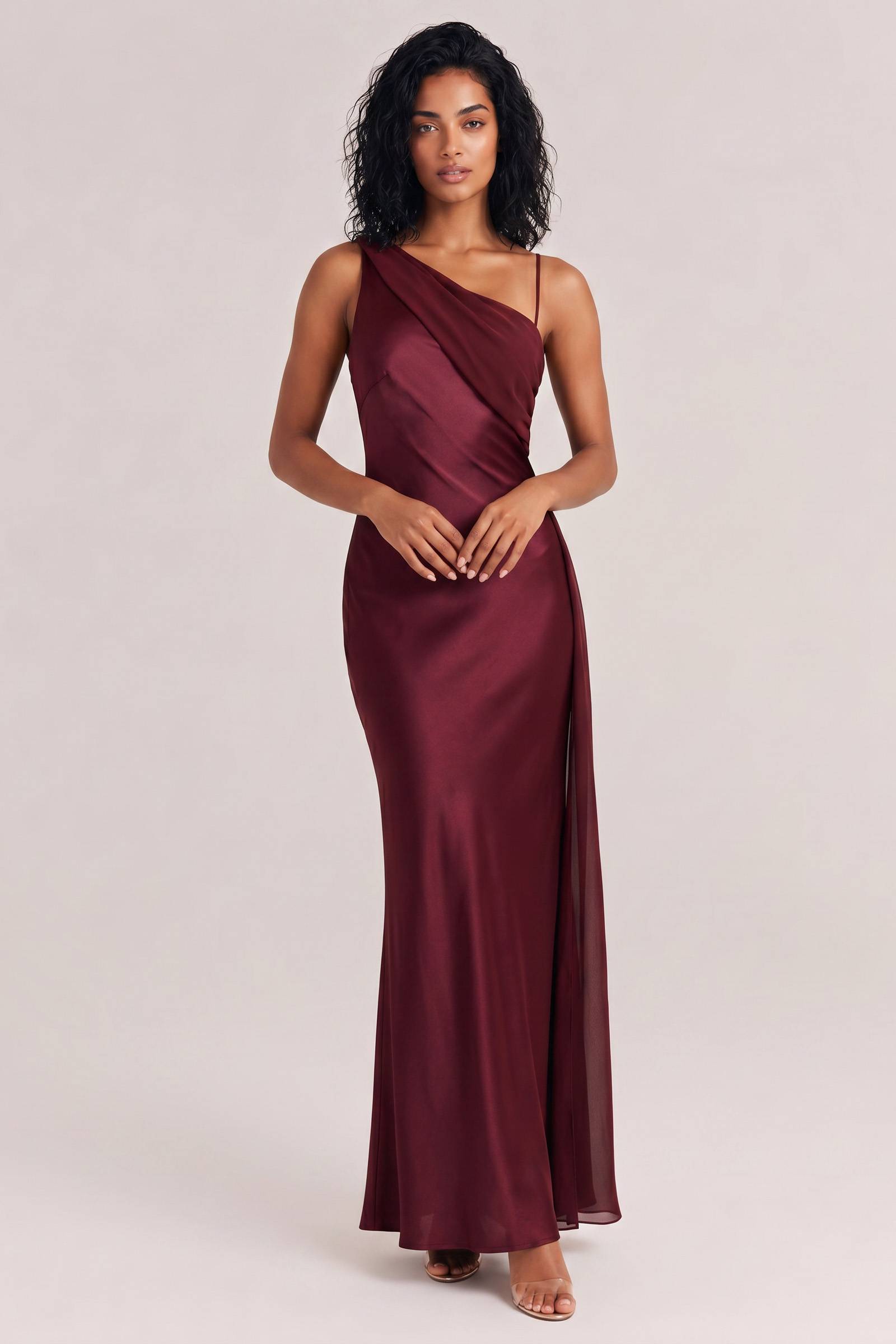 Elegant Satin Asymmetric One Shoulder Maxi Dress