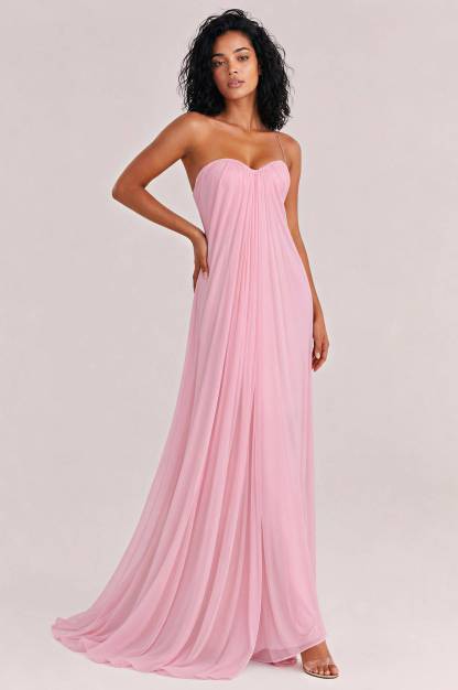 Elegant Strapless A-Line Pleated Maxi Dress
