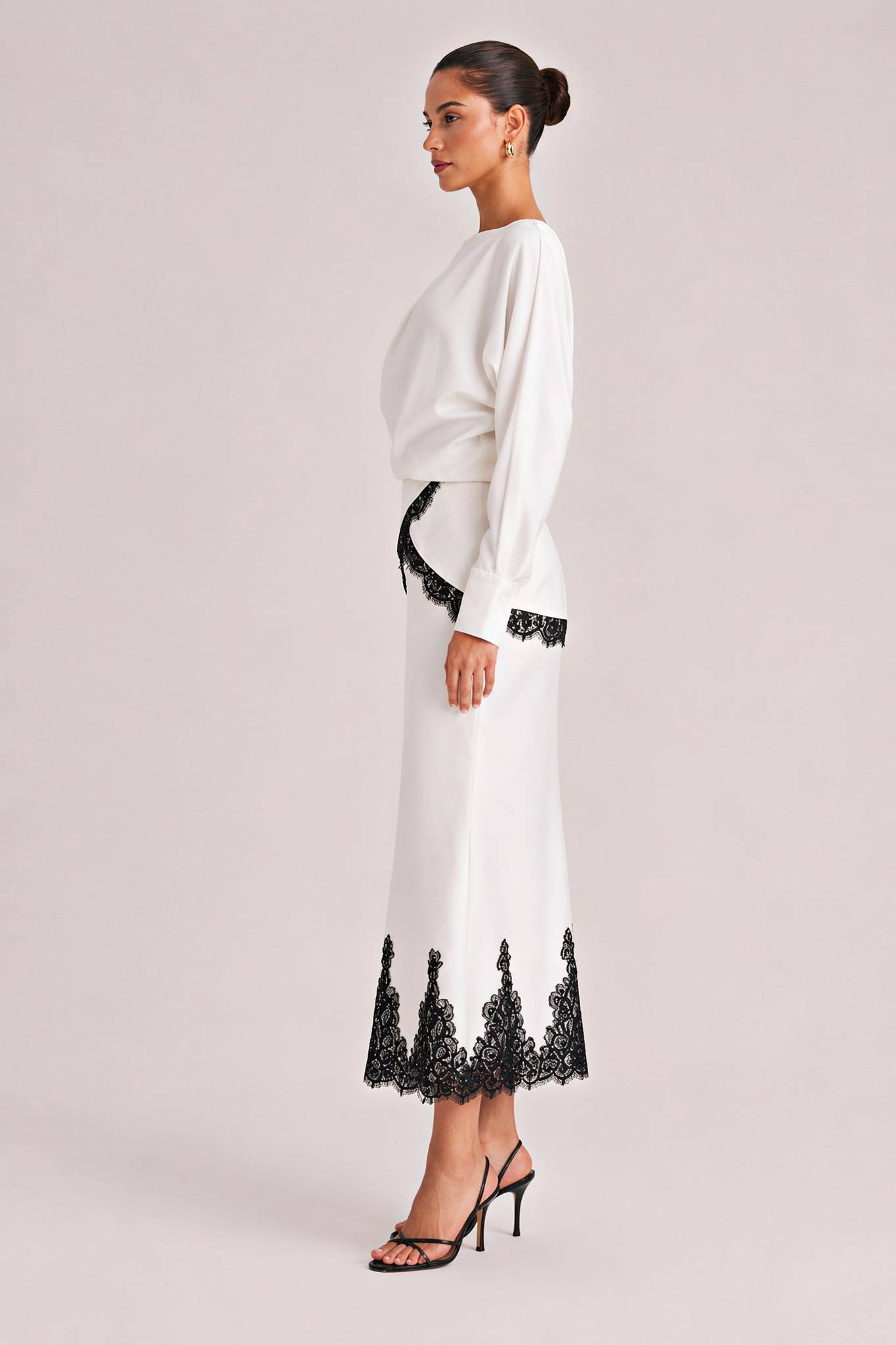 Elegant Satin Lace-trimmed Wrap Top Two-piece Set