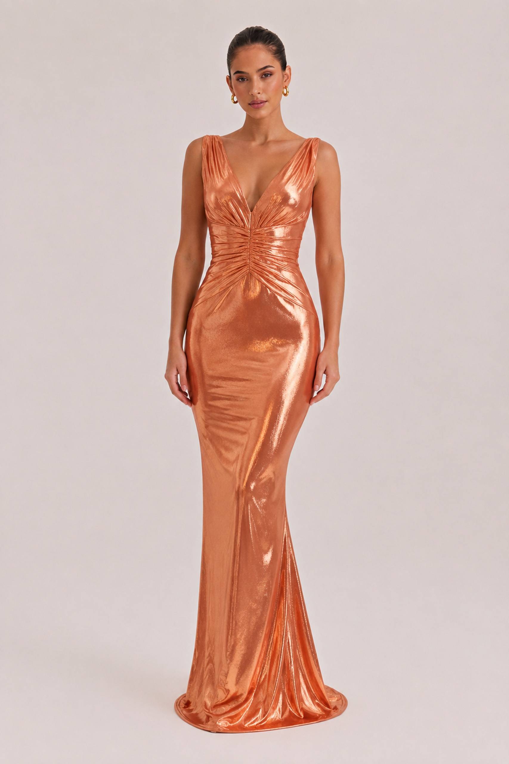 Elegant Deep V-neck Pleated Mermaid Maxi Dress