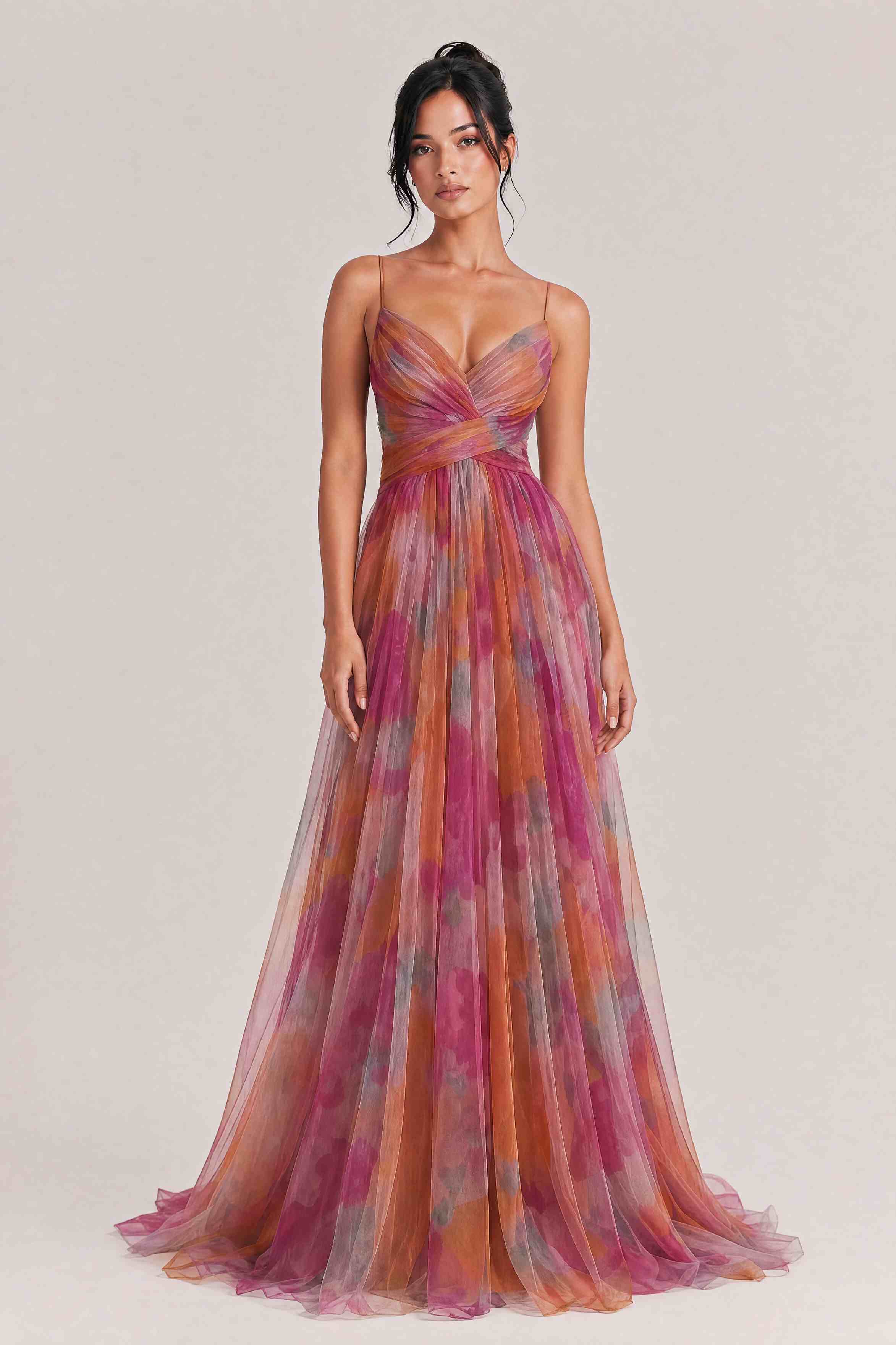Elegant Painted Floral Print V-Neck A-Line Maxi Dress