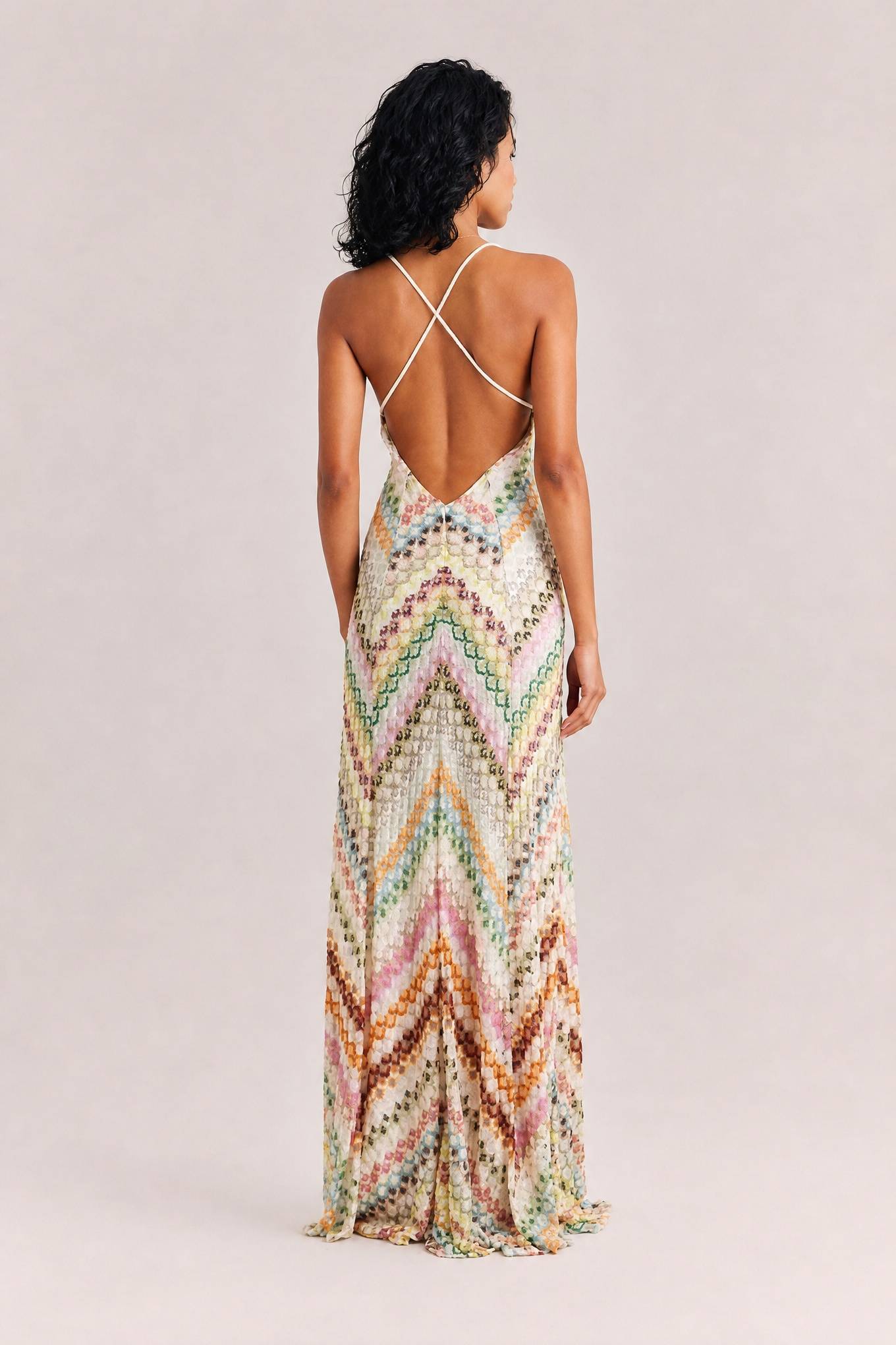 Unique Knit Colorful Herringbone Open Back Maxi Dress
