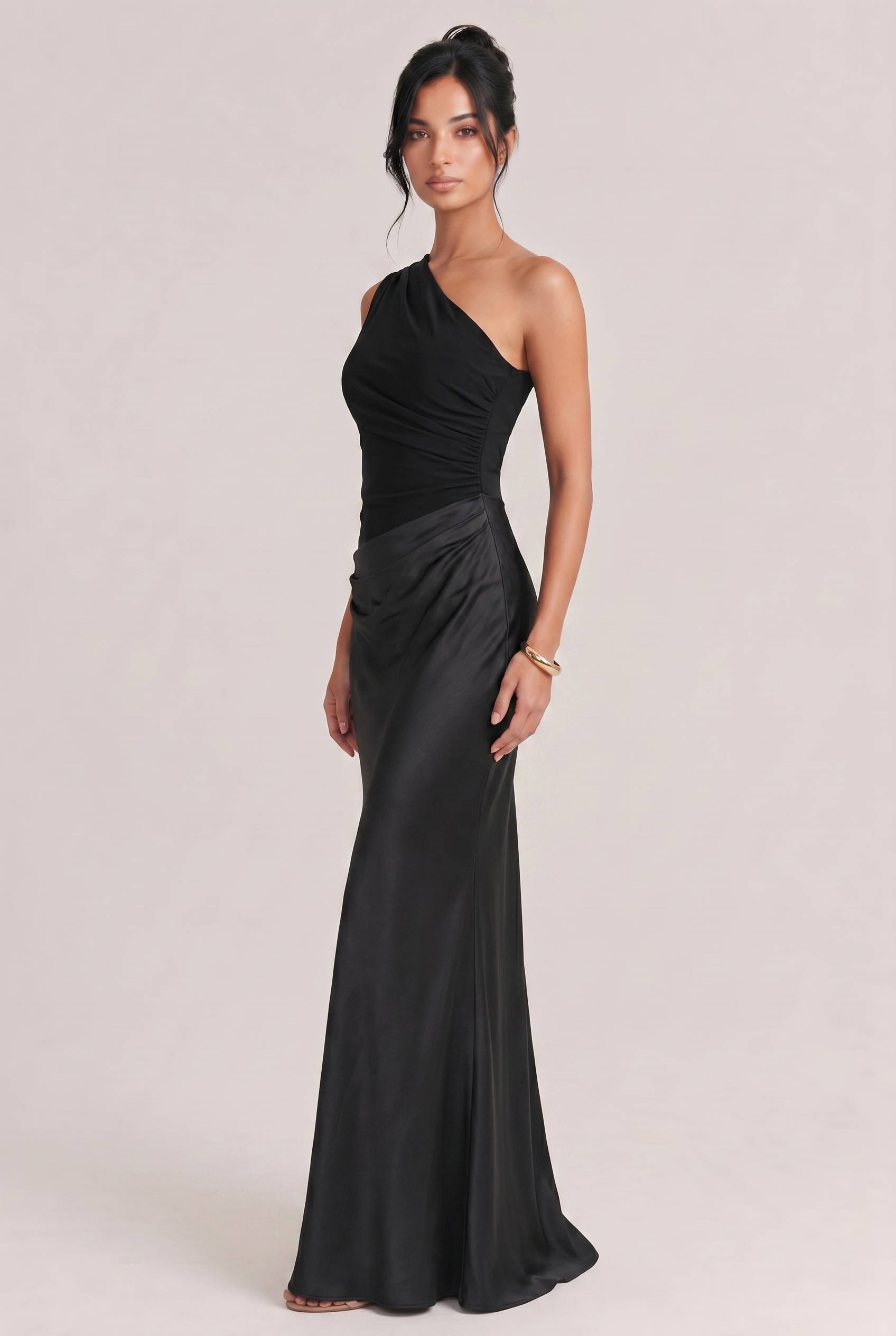 Elegant One Shoulder Neck Pleated Party Maxi Dress