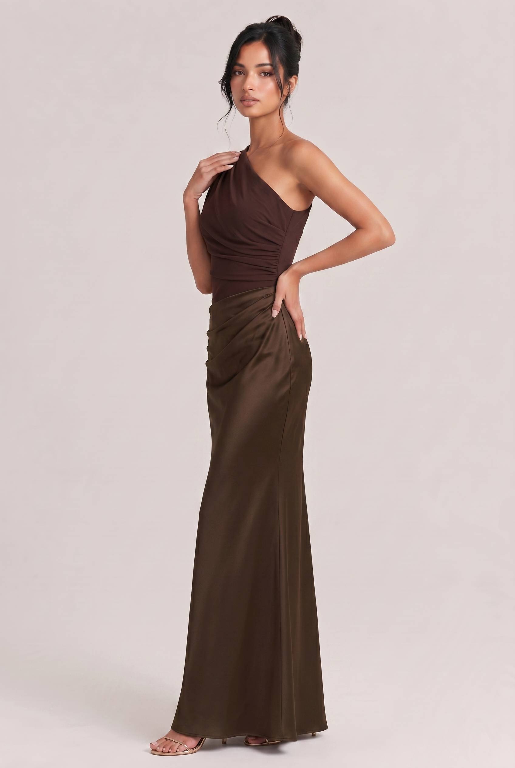 Elegant One Shoulder Neck Pleated Party Maxi Dress