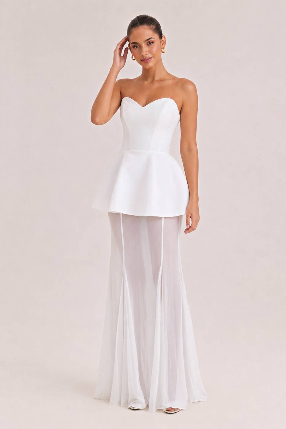 Elegant Sweetheart Sheer Ruffle Maxi Dress
