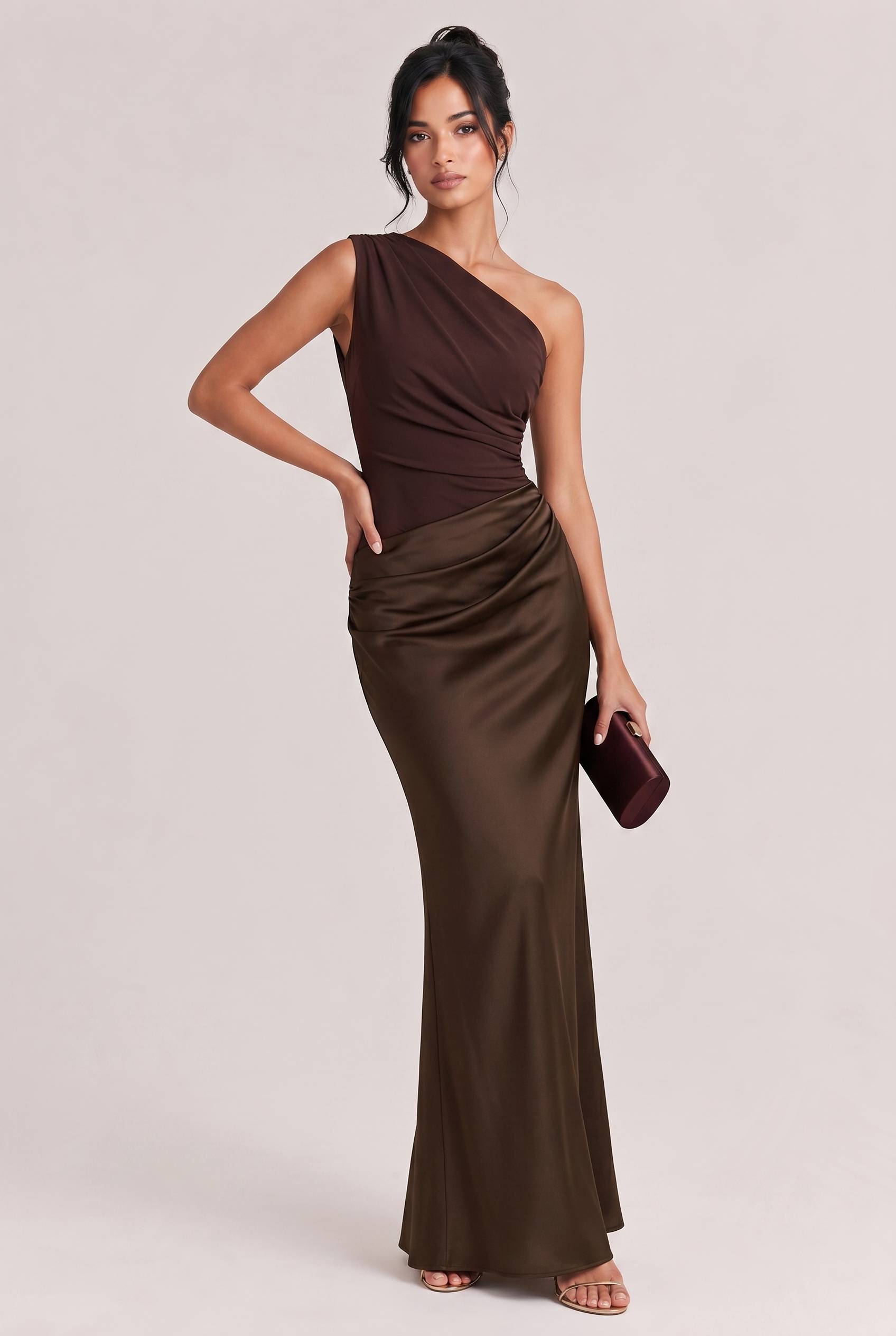 Elegant One Shoulder Neck Pleated Party Maxi Dress