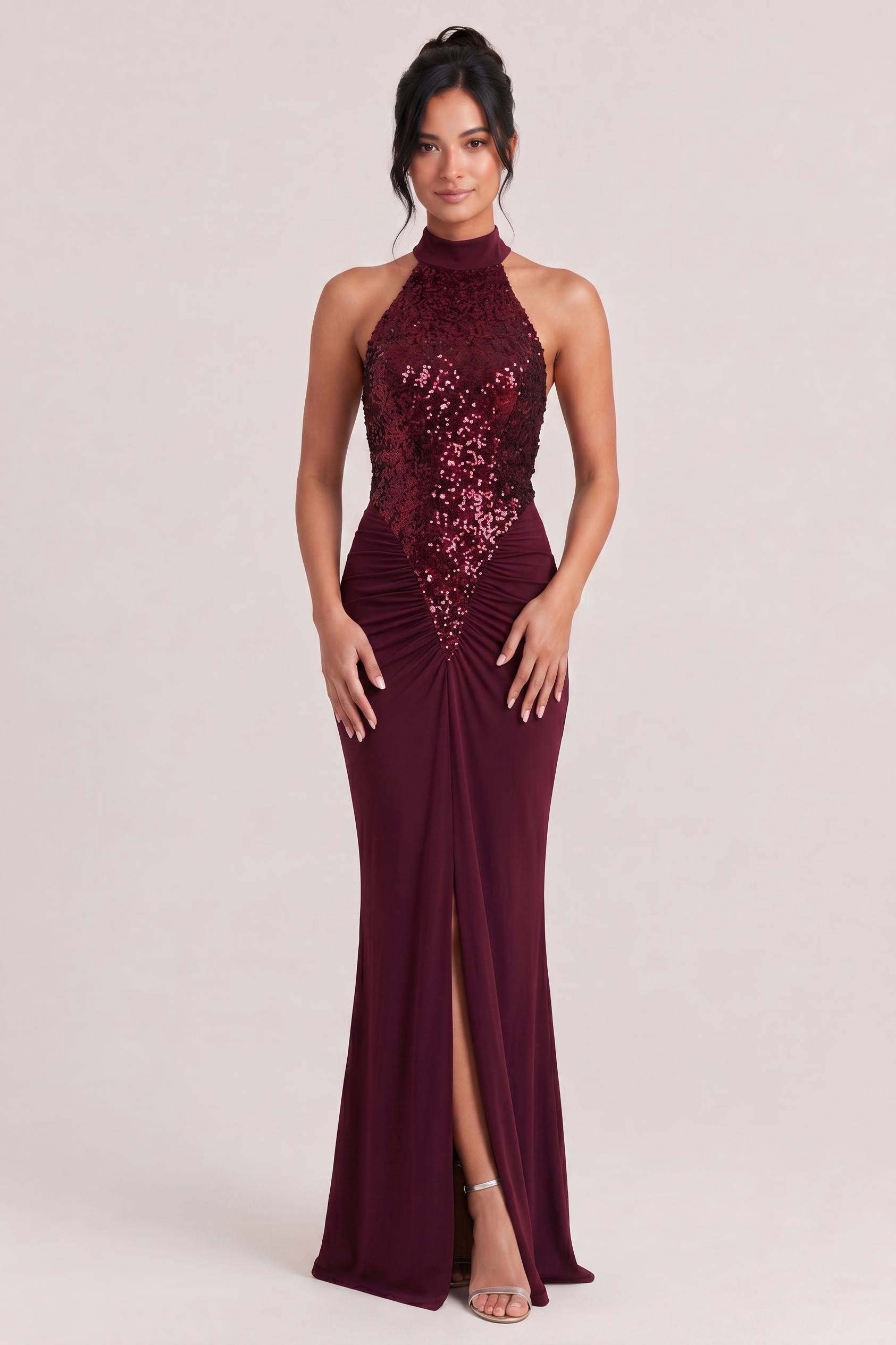 Elegant Halter Neck Sequined Maxi Dress