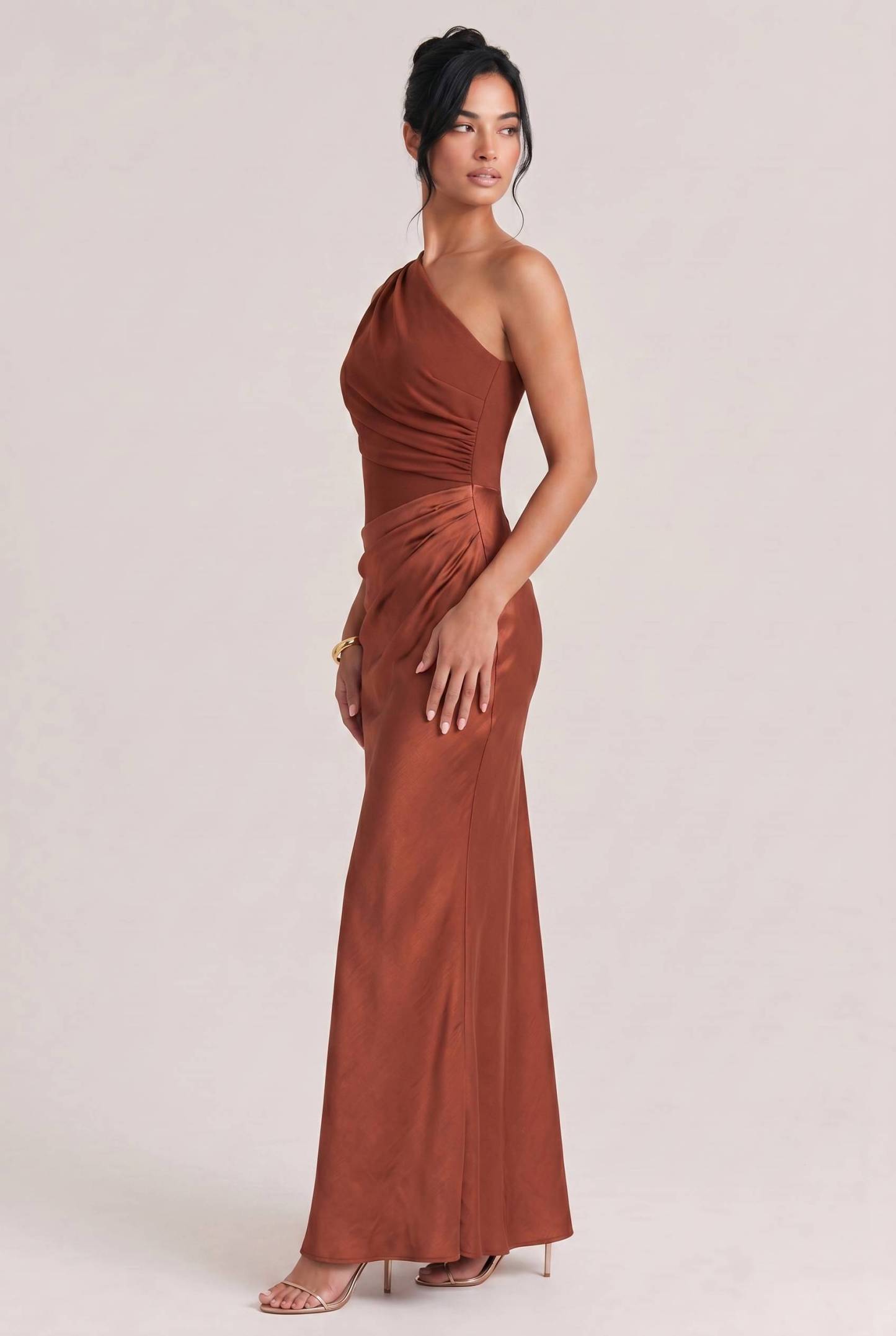 Elegant One Shoulder Neck Pleated Party Maxi Dress